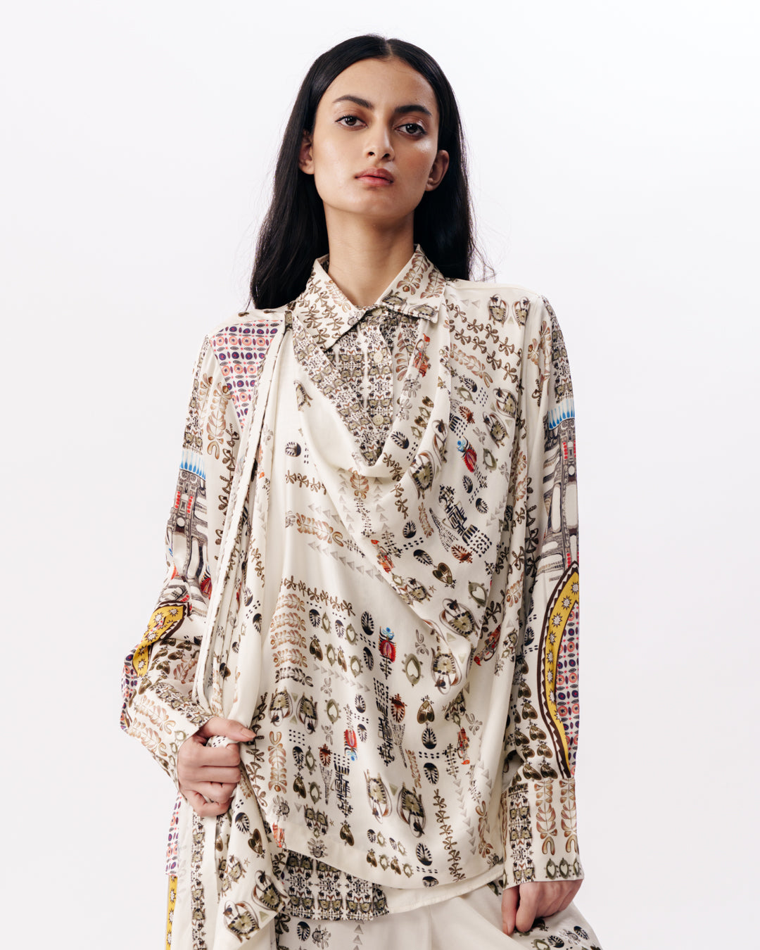 Draped Top With Wide Pants