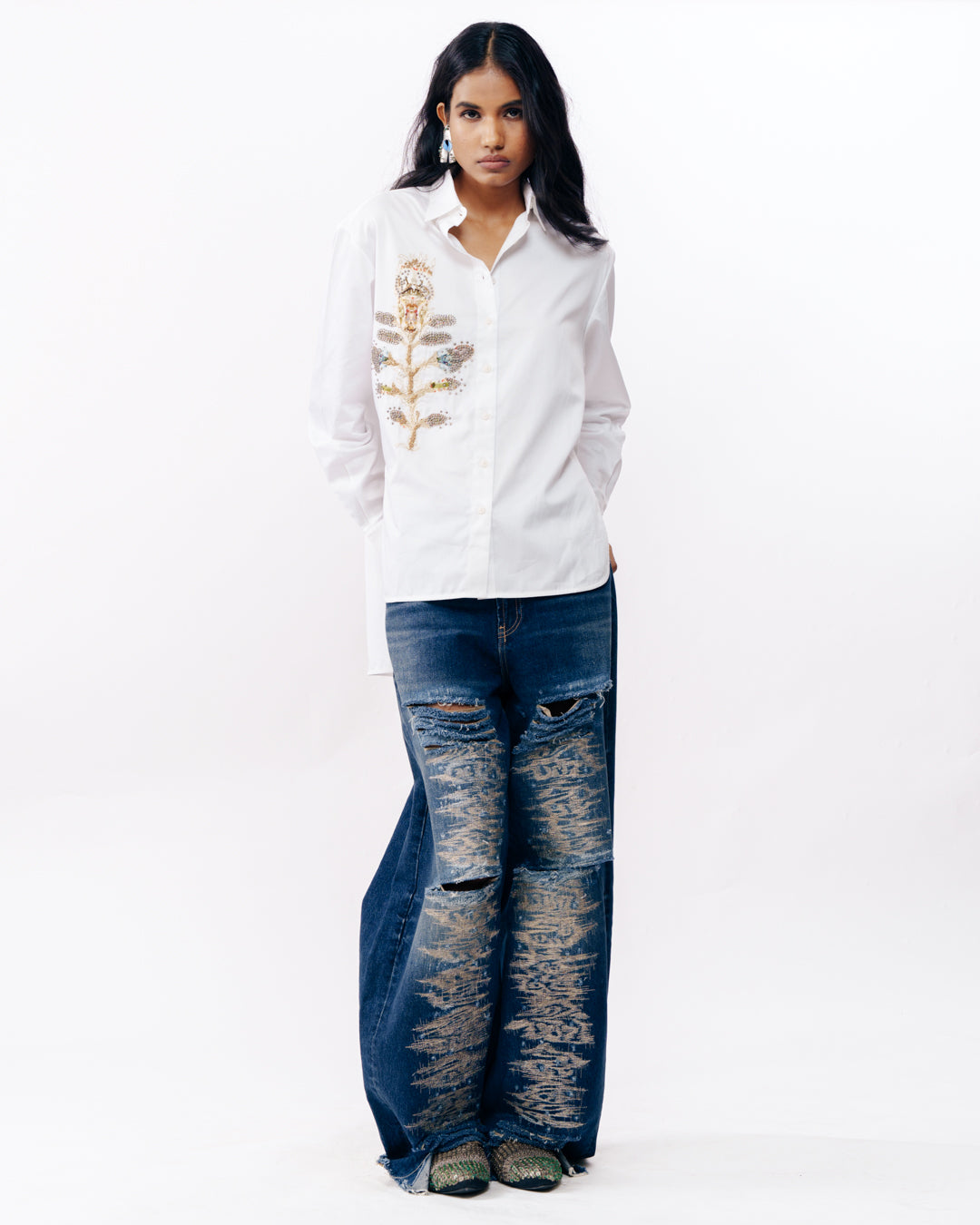 Shirt With Printed Embroidery