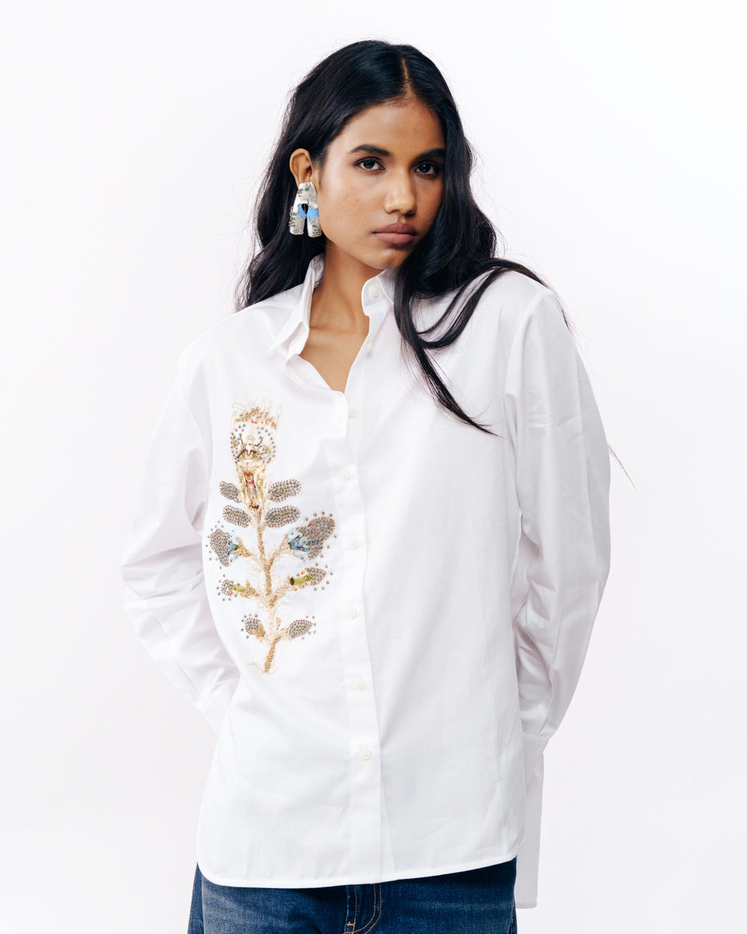Shirt With Printed Embroidery