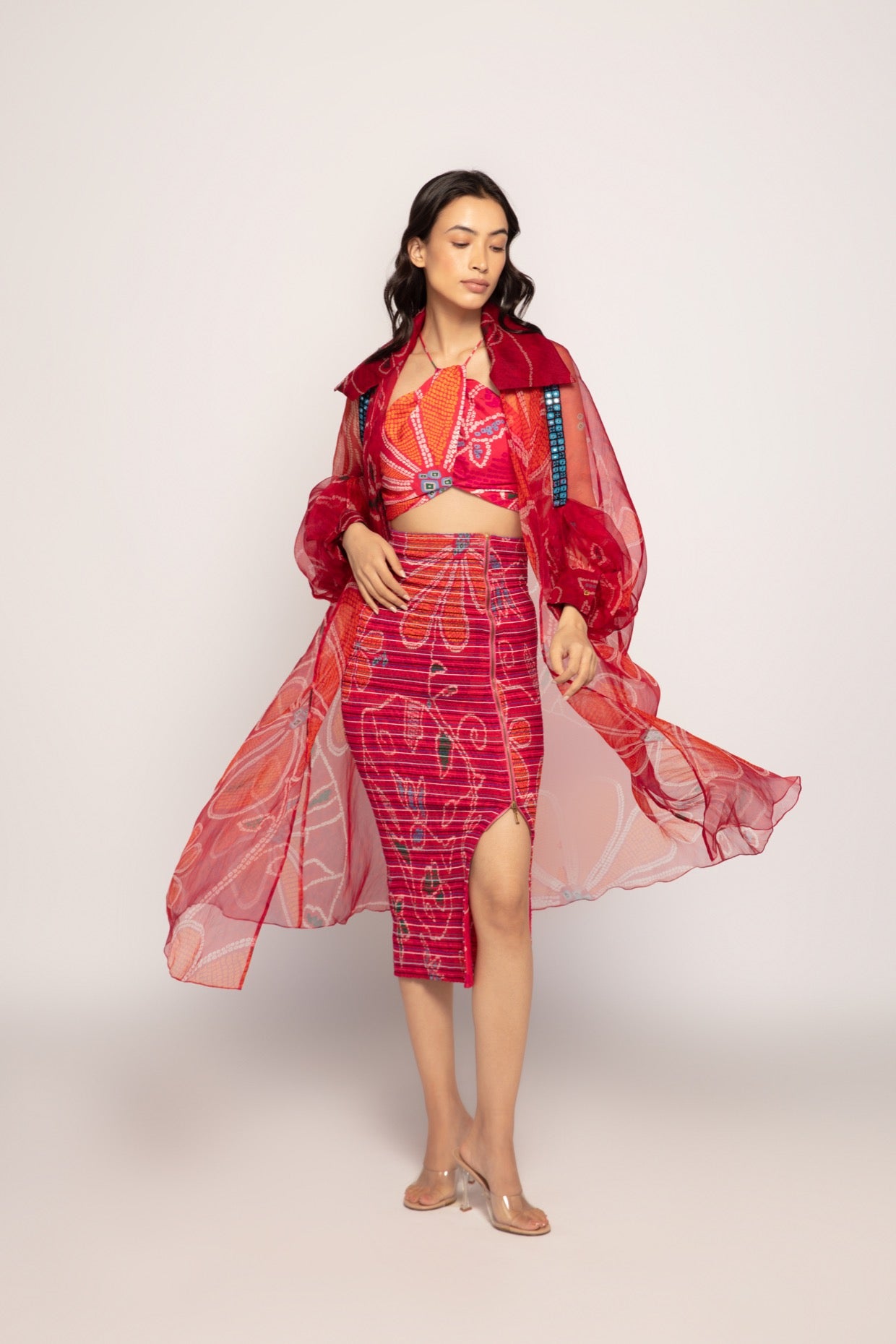 Marigold Bandhani Print Collared Cape