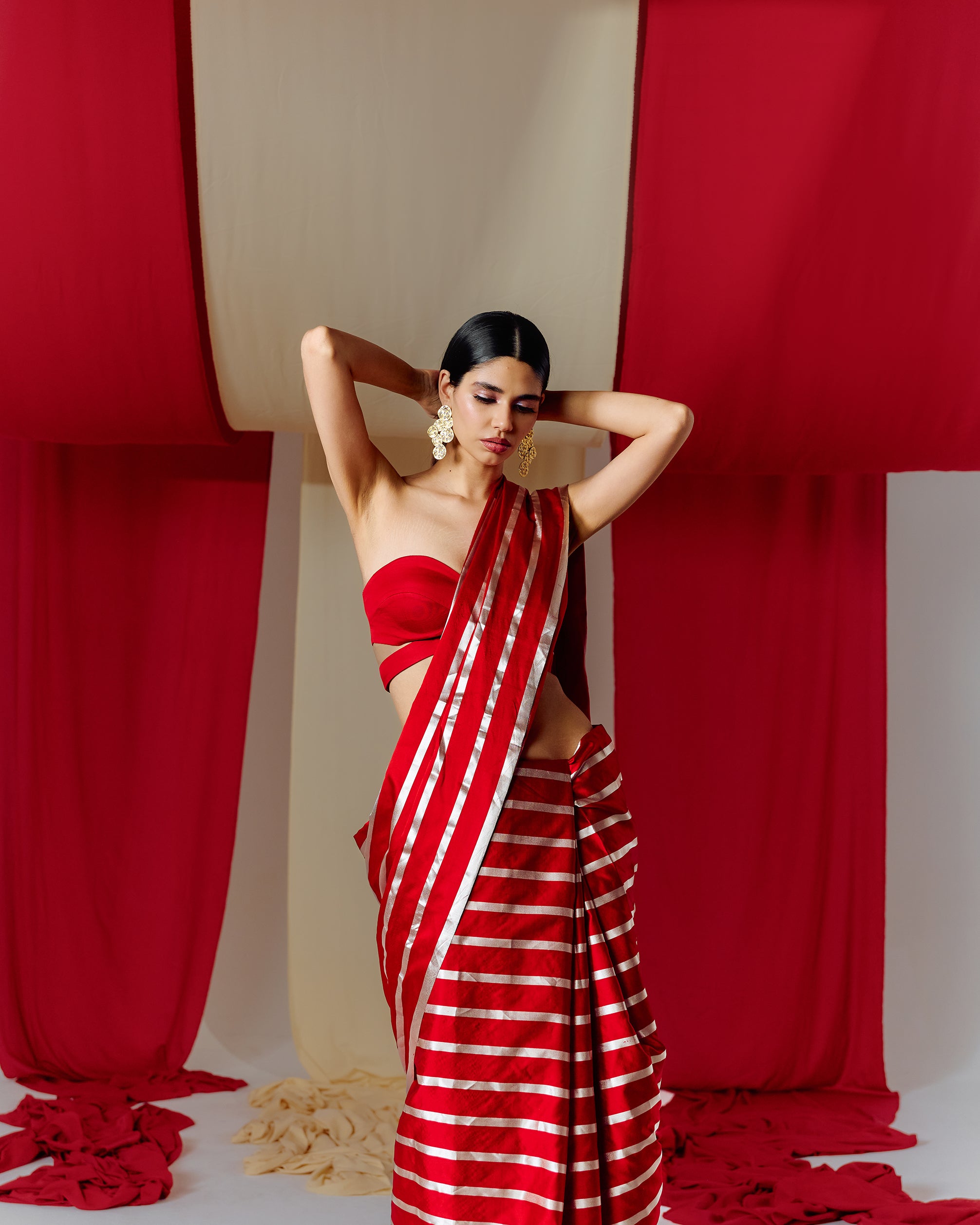 Handwoven Red Striped Silk Saree