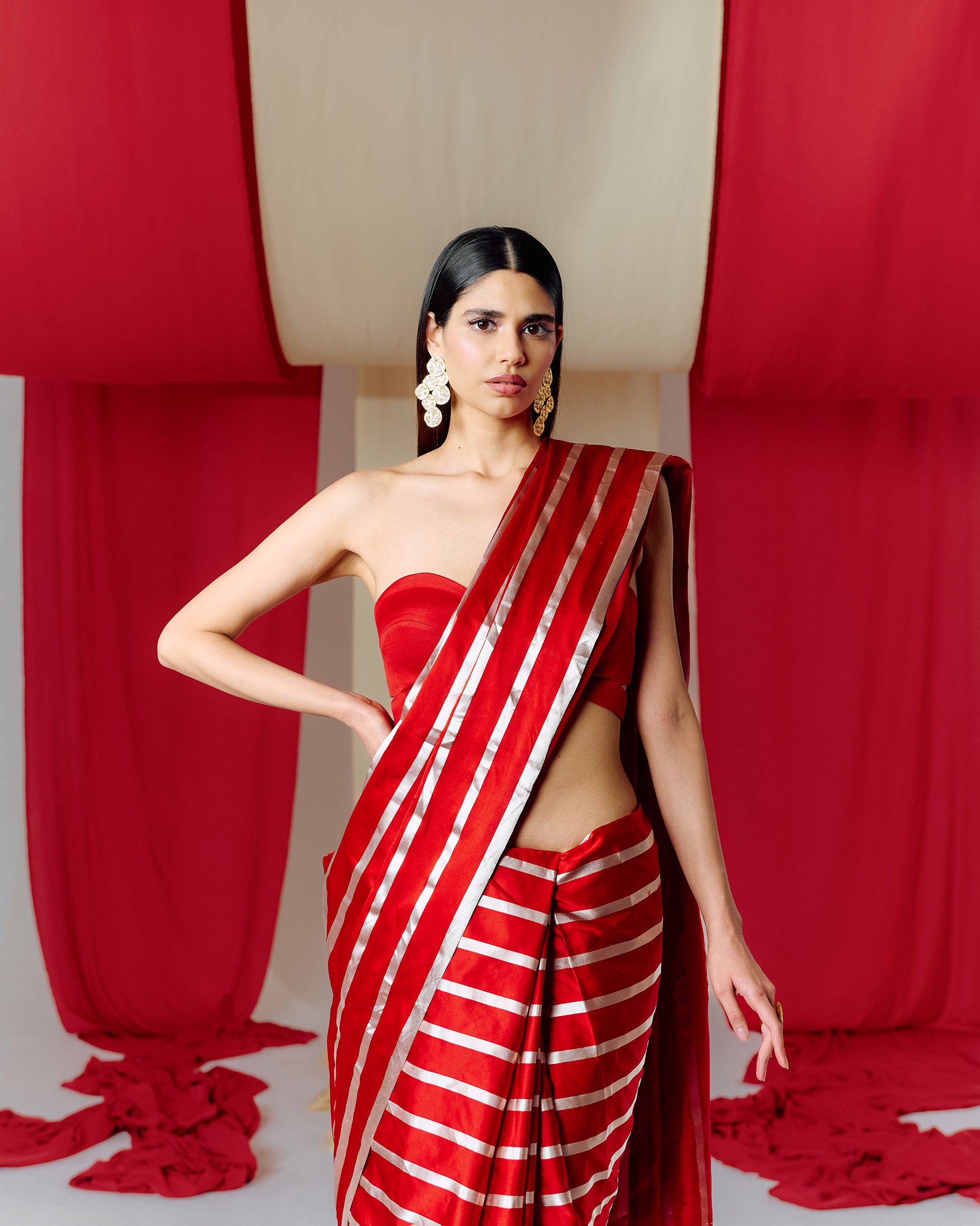 Handwoven Red Striped Silk Saree