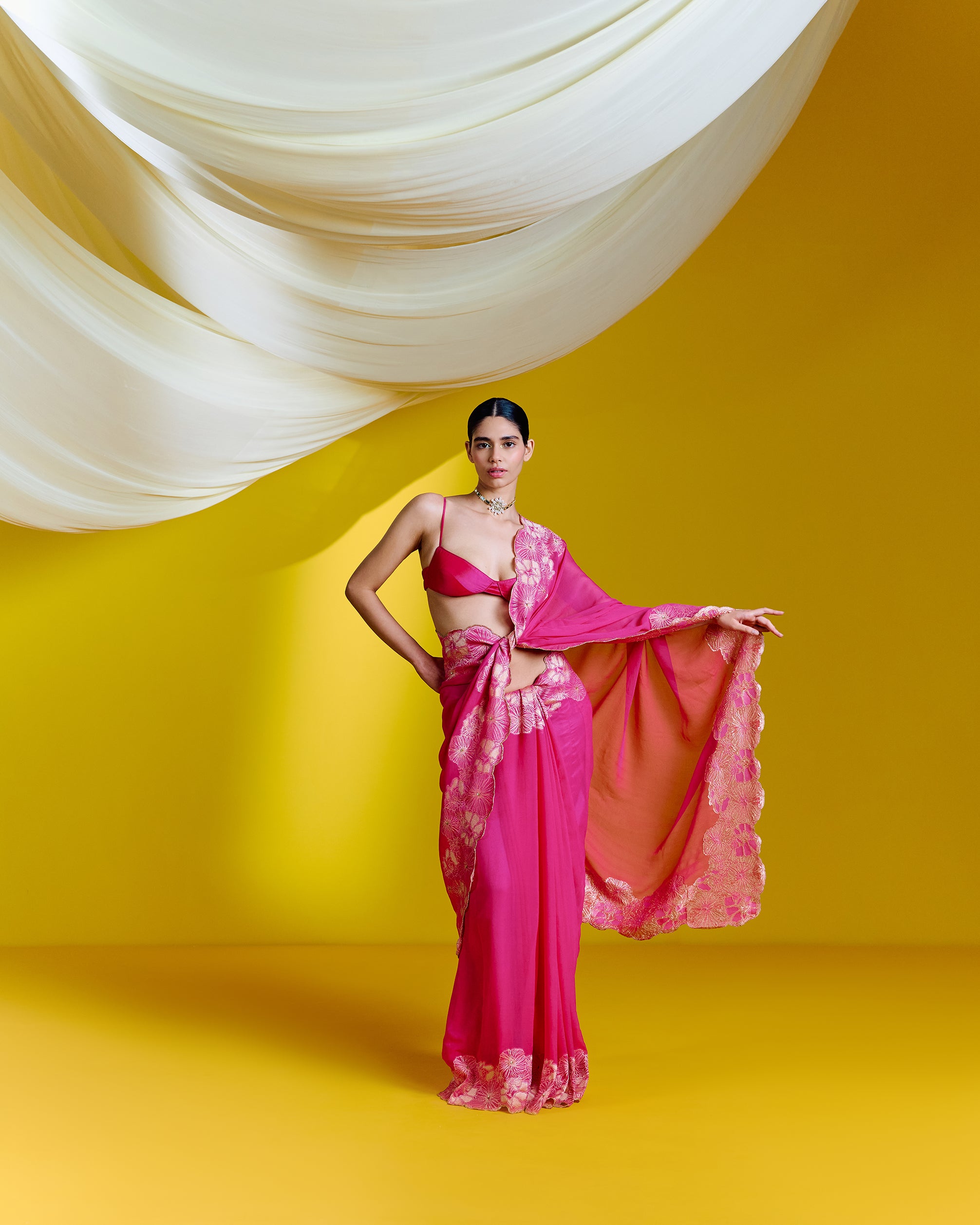 Handwoven Pink Georgette Saree