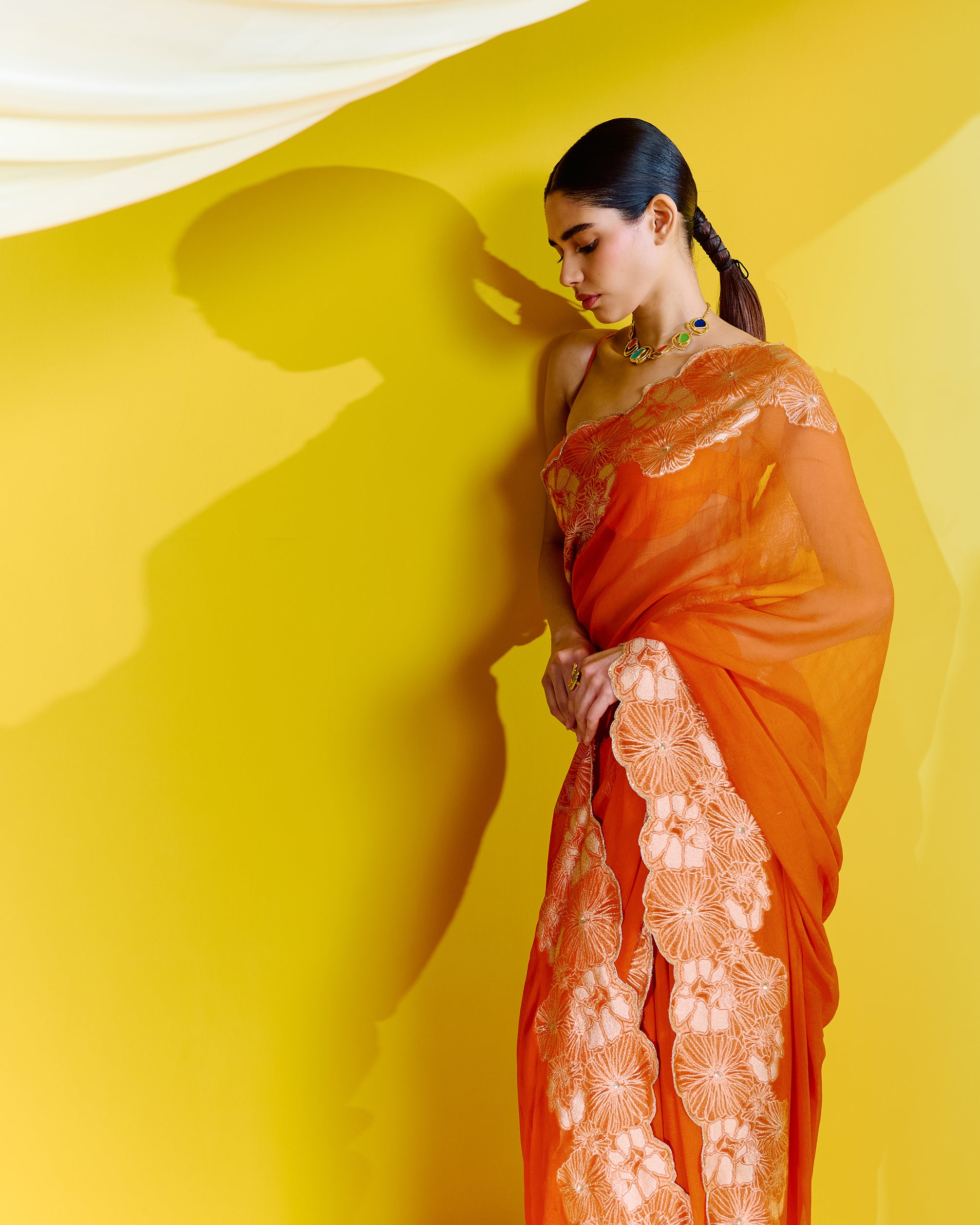 Handwoven Orange Georgette Saree