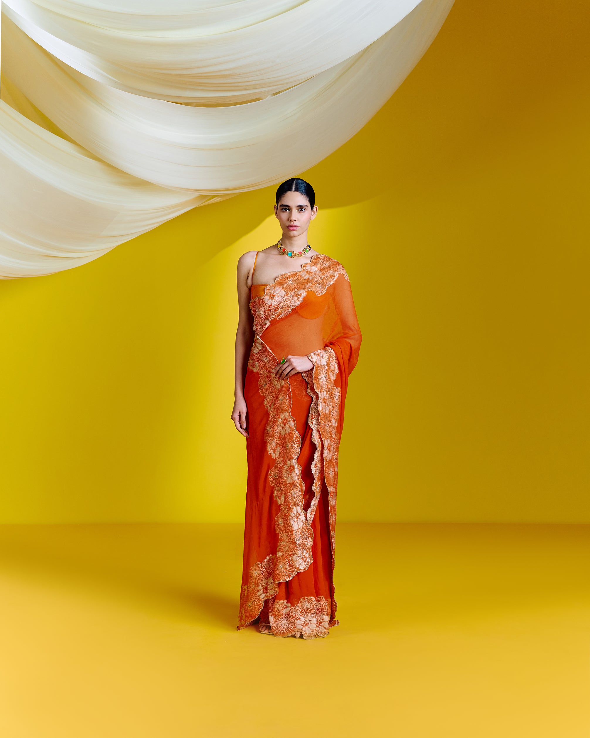 Handwoven Orange Georgette Saree