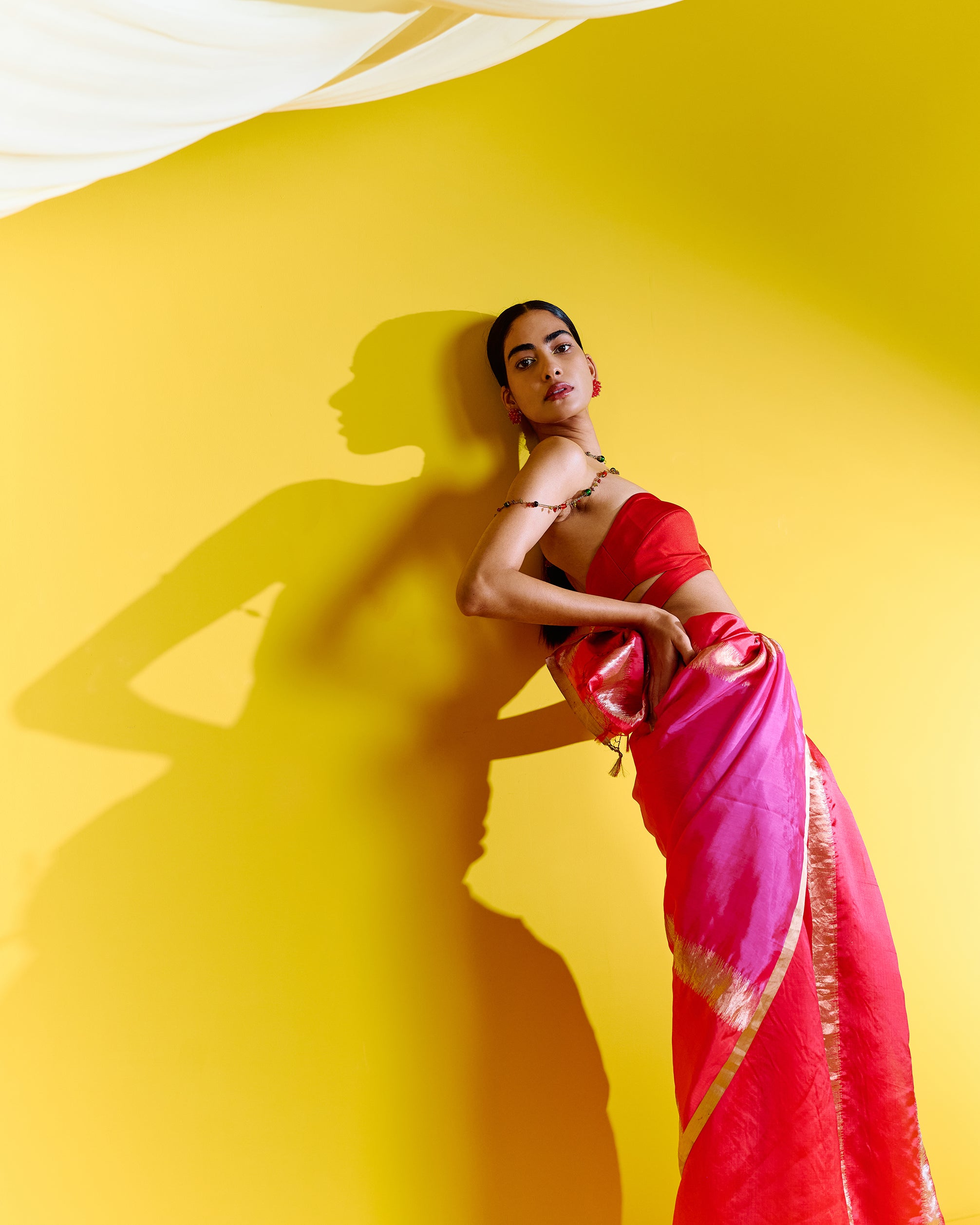 Handwoven Pink Red Silk Saree