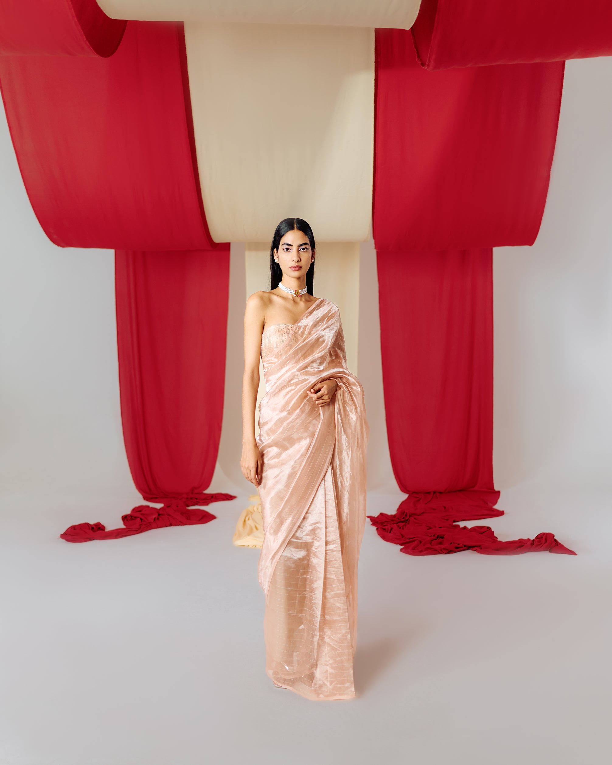 Handwoven Peach Tissue Saree