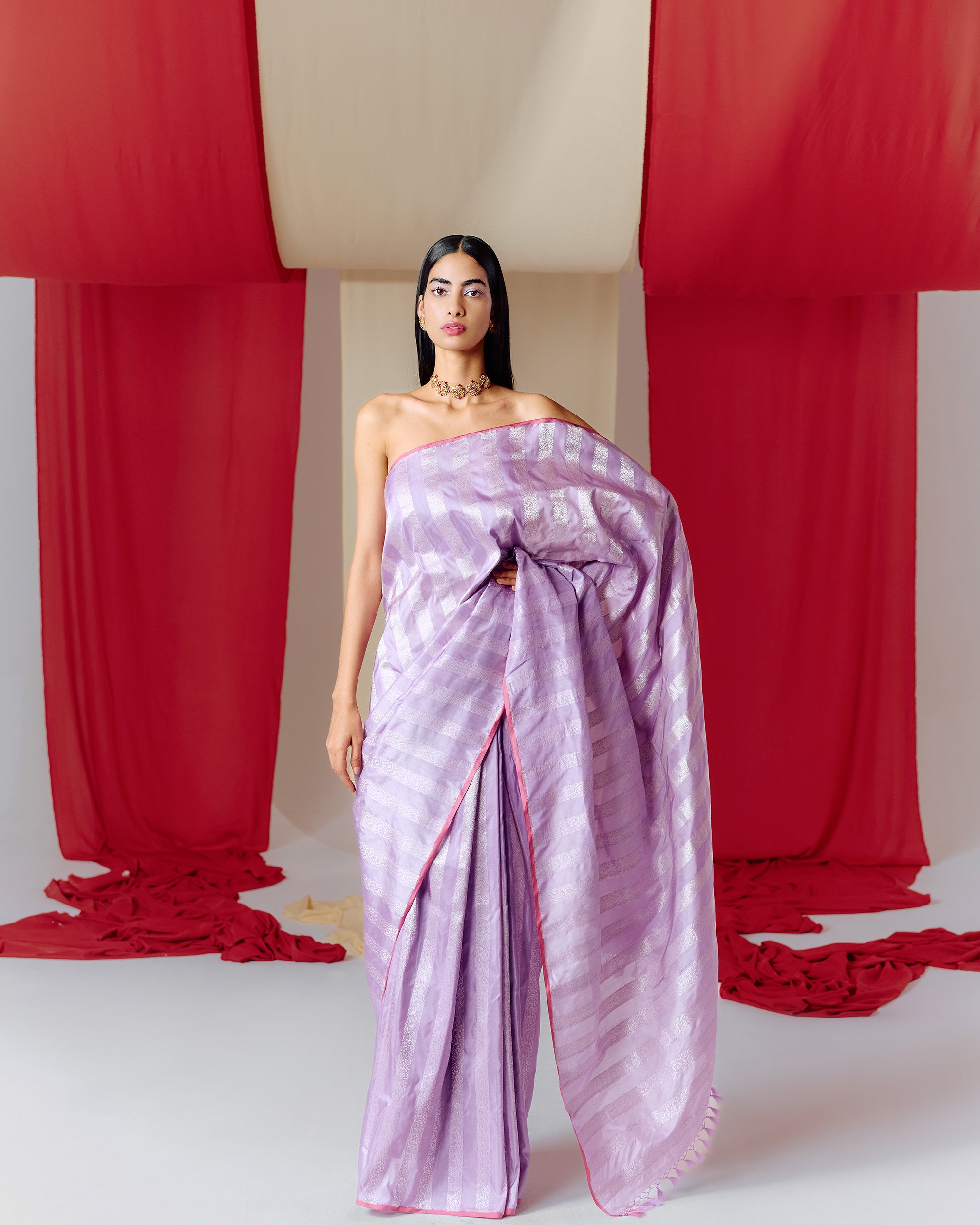 Handwoven Mauve Striped Silk Saree