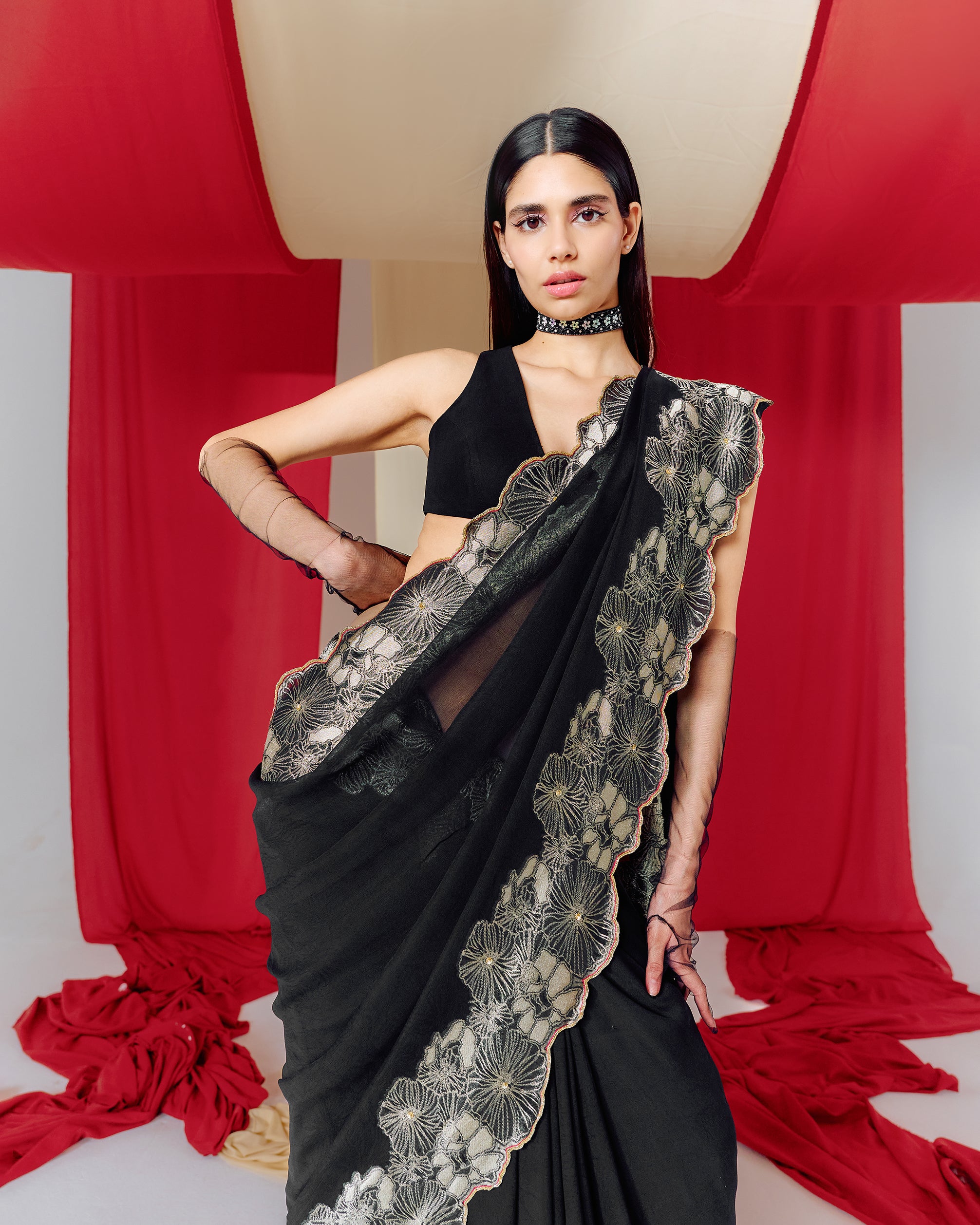 Handwoven Black Georgette Saree