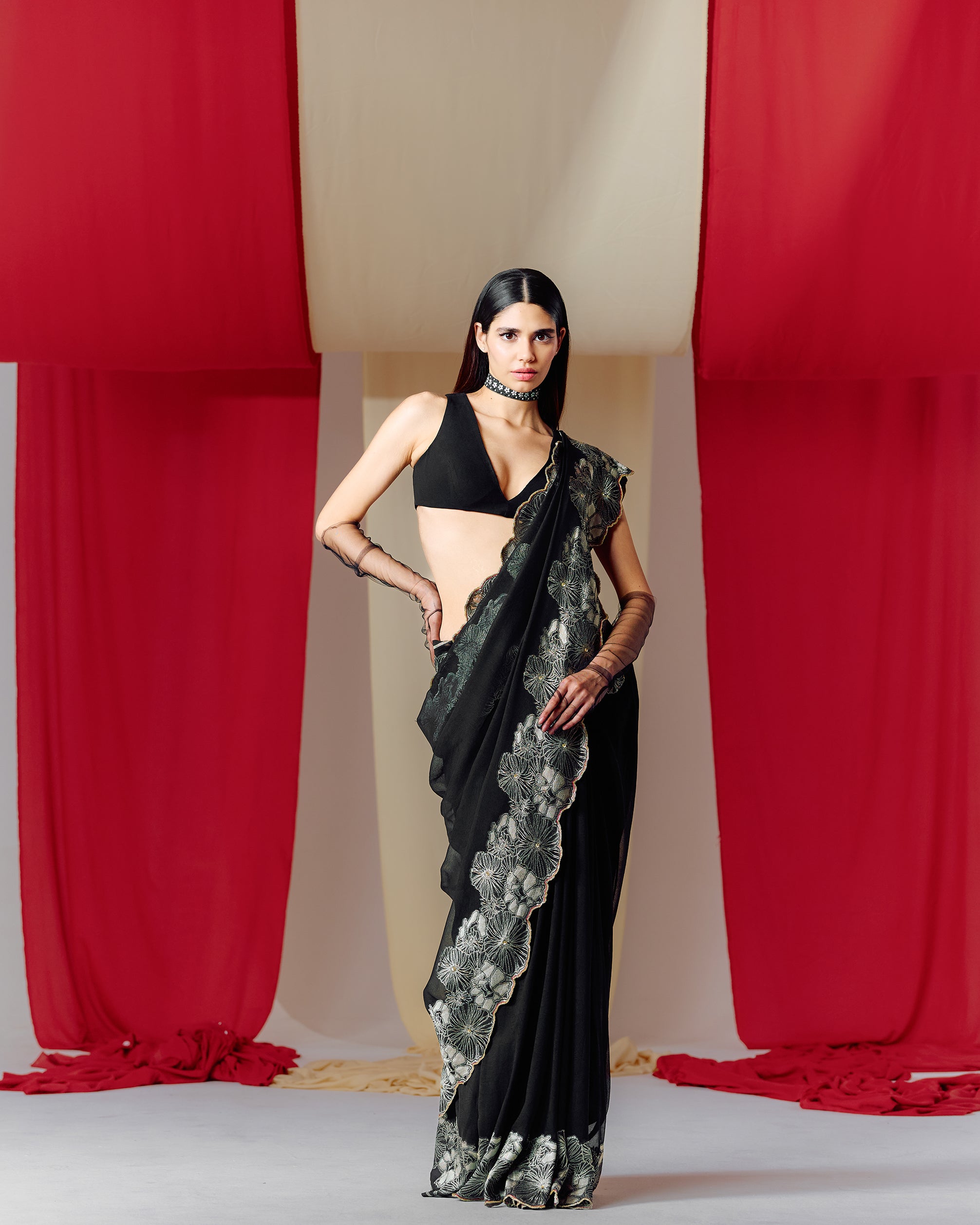 Handwoven Black Georgette Saree