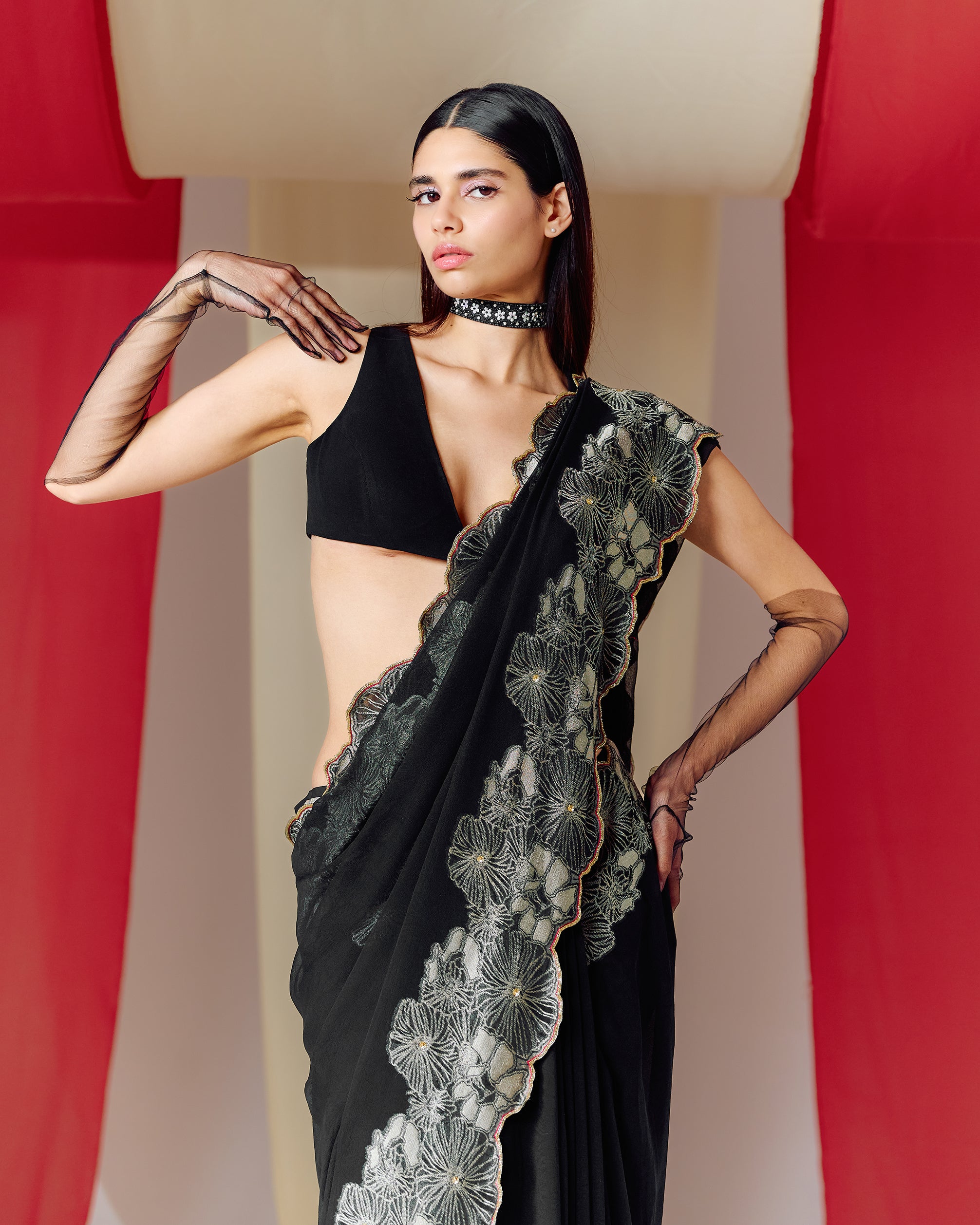 Handwoven Black Georgette Saree