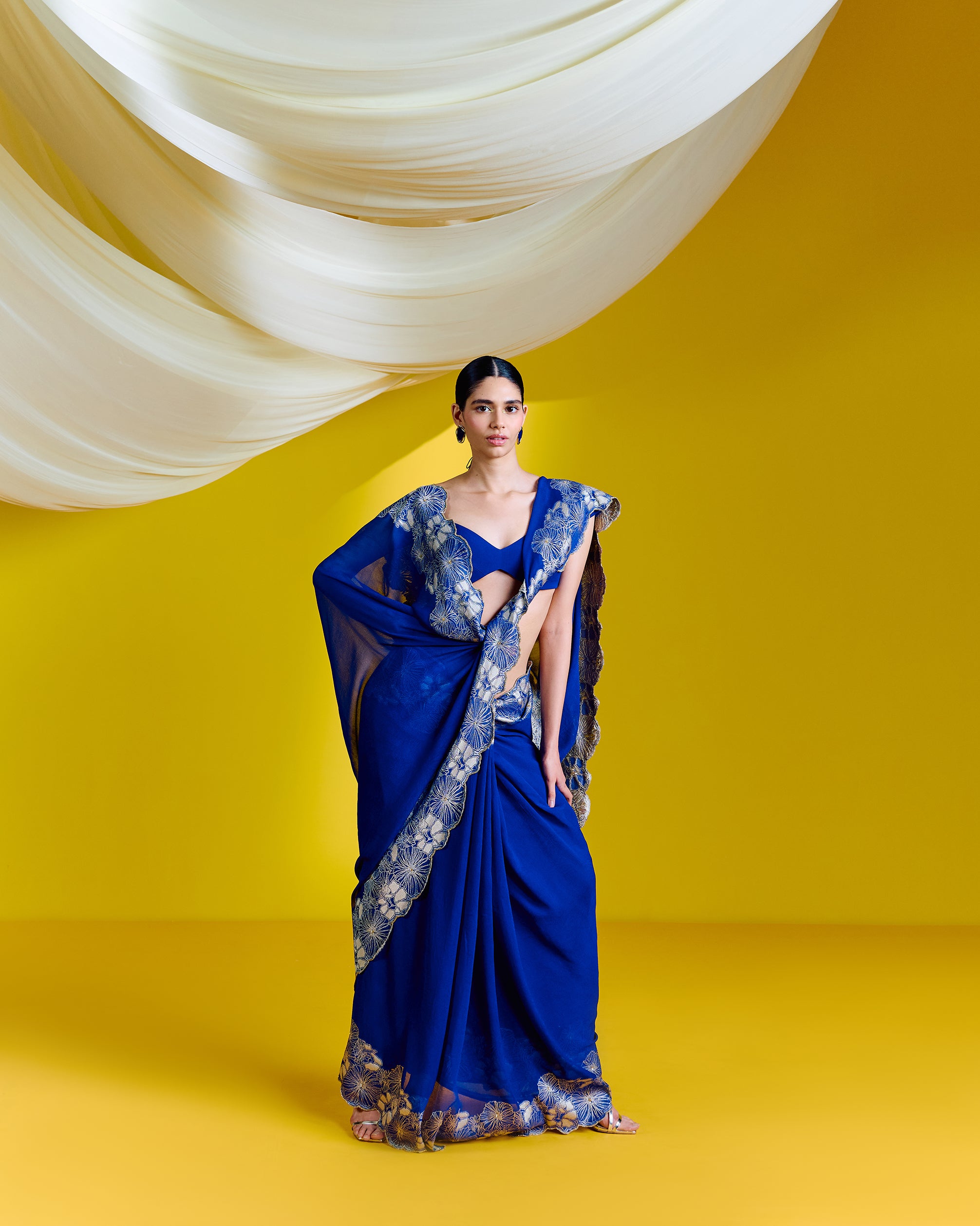 Handwoven Blue Georgette Saree