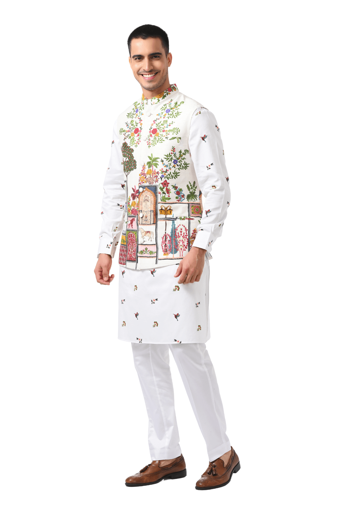 Pure Silk Moroccan Kalamkari Embroidered Nehru Jacket