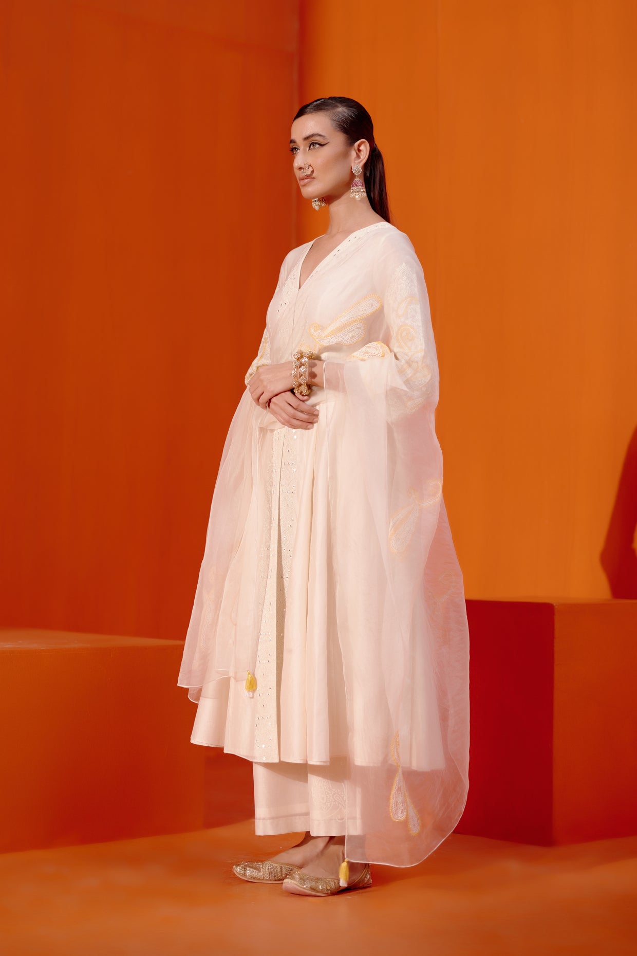 Ivory Embroidered Anarkali Set