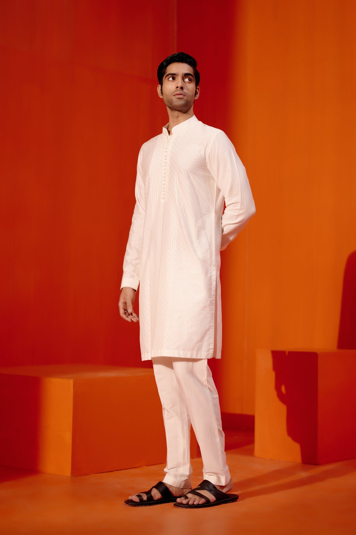 Ivory Pin Tucks Detailed Kurta Set