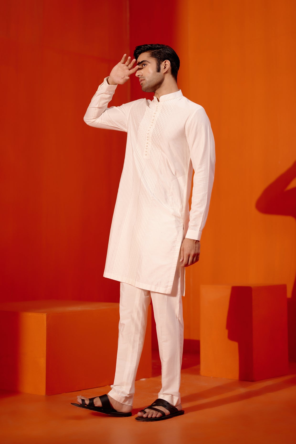 Ivory Pin Tucks Detailed Kurta Set