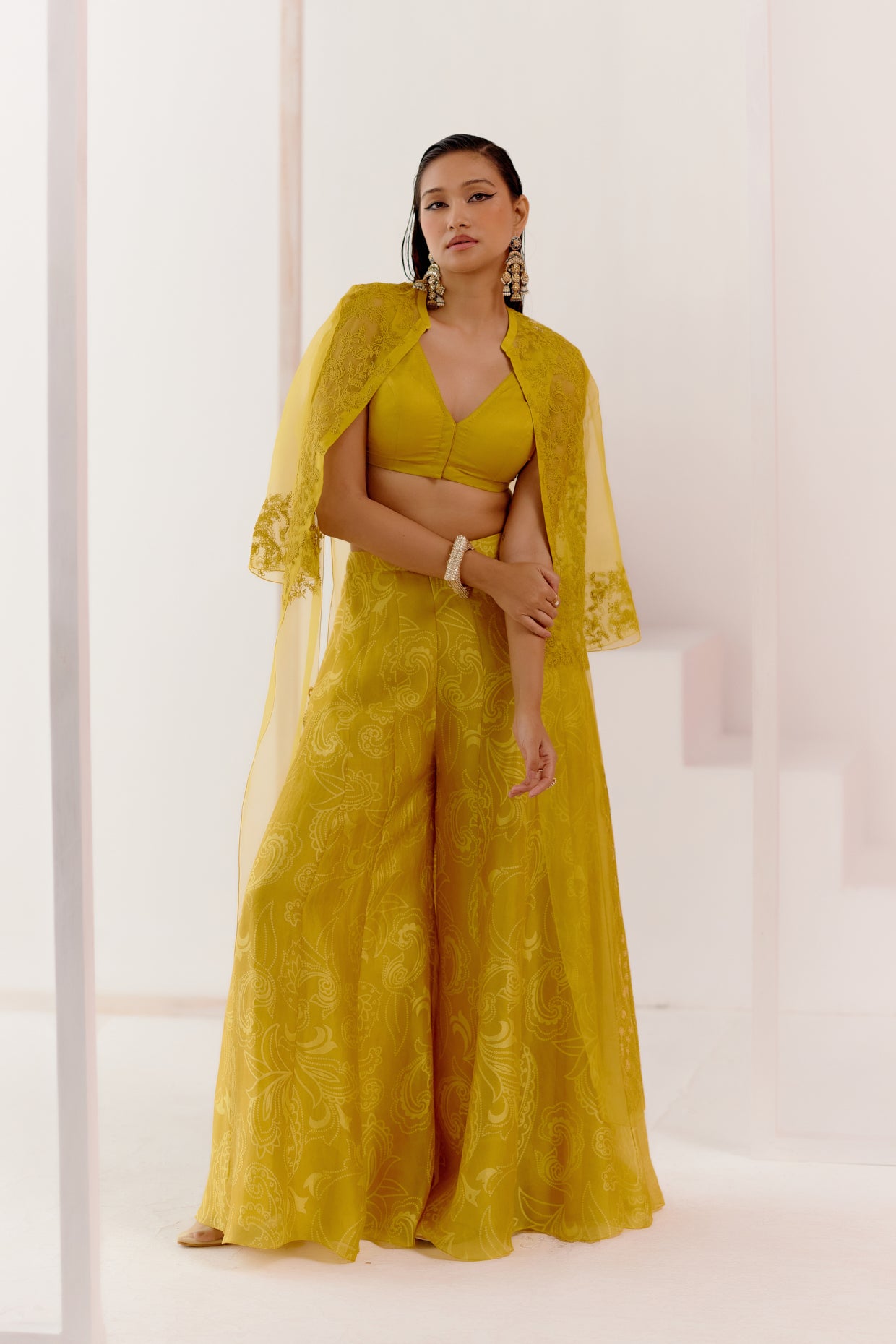 Mustard Cape and Sharara Set