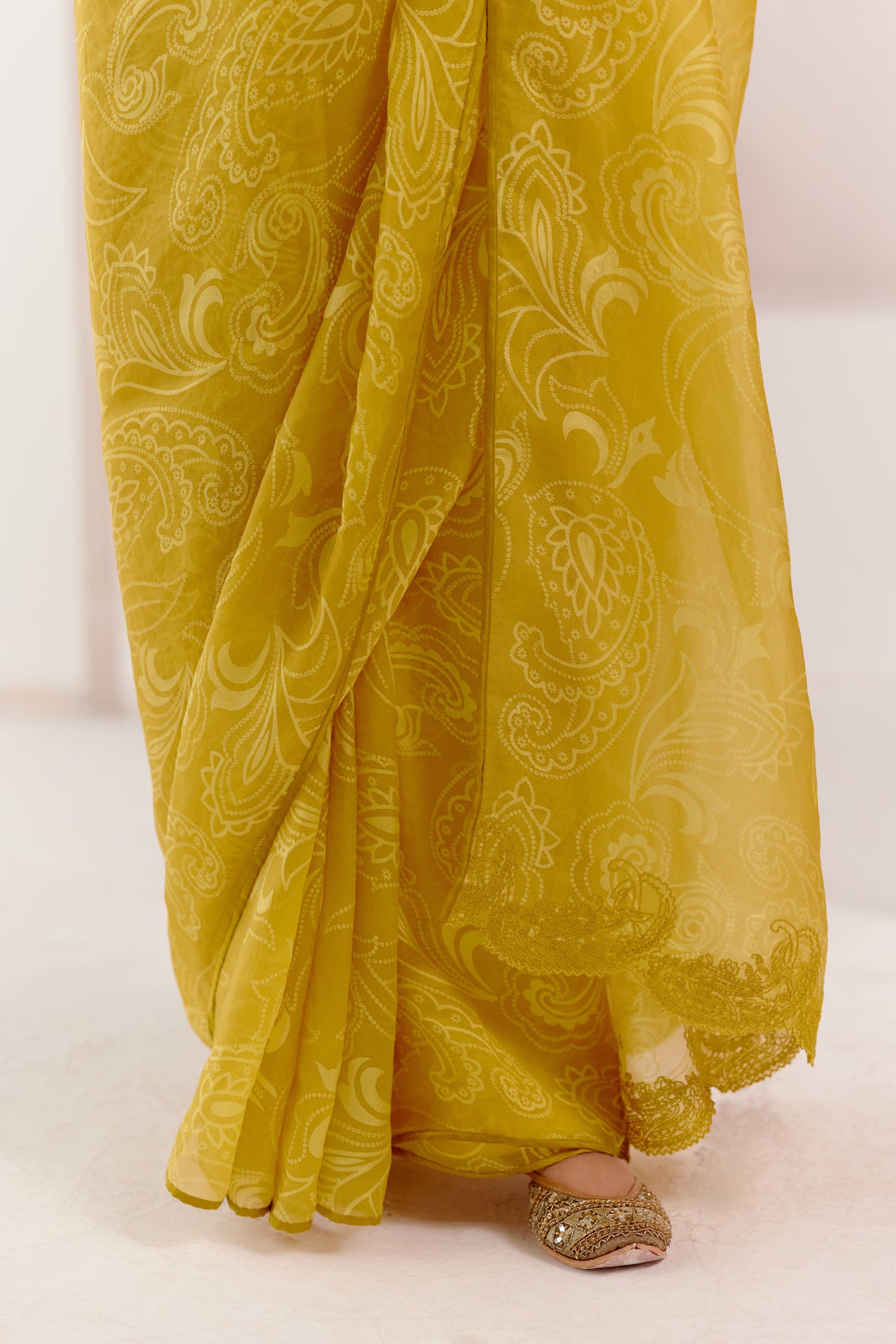 Mustard Woven Silk Organza Saree