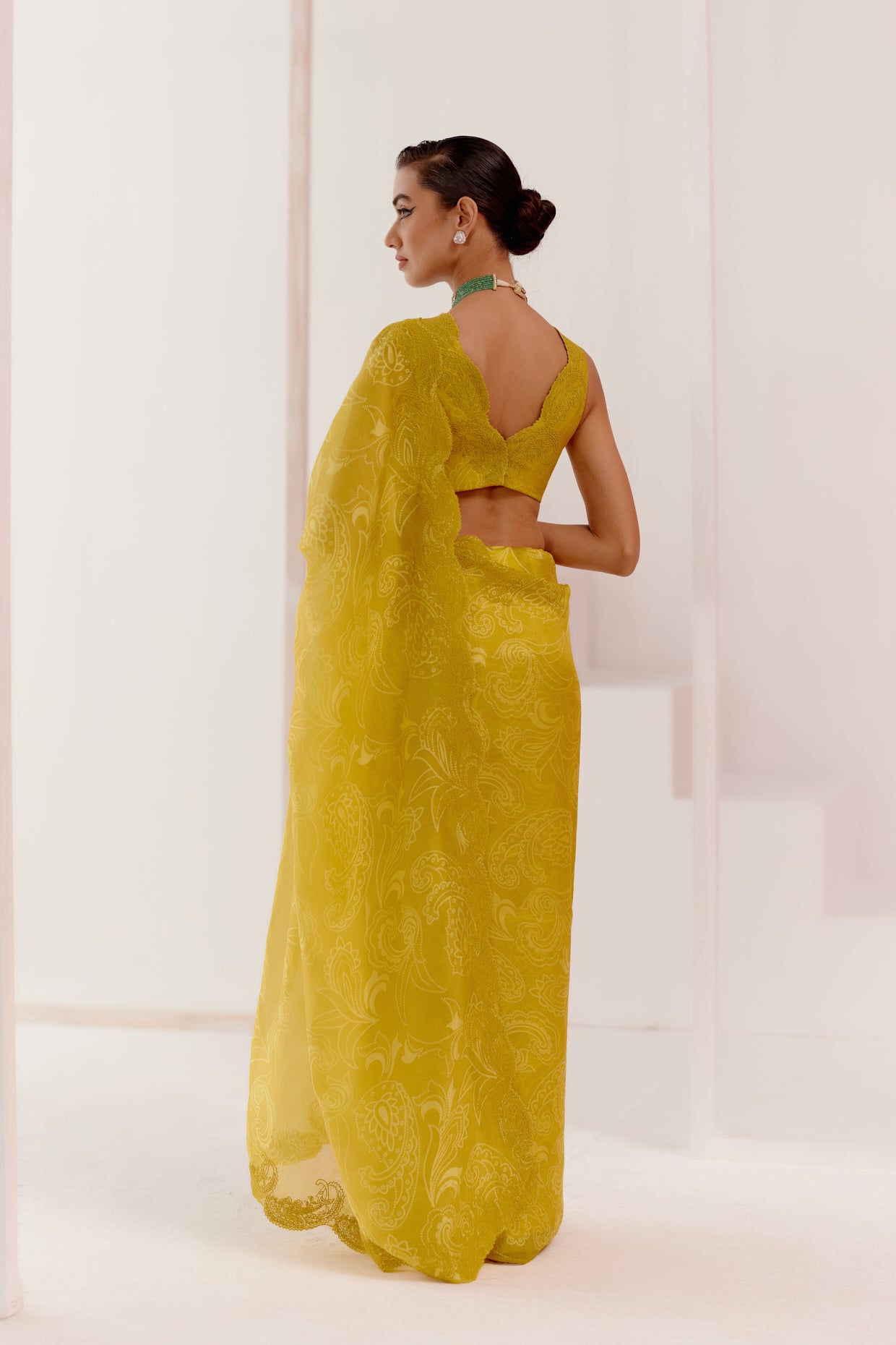 Mustard Woven Silk Organza Saree