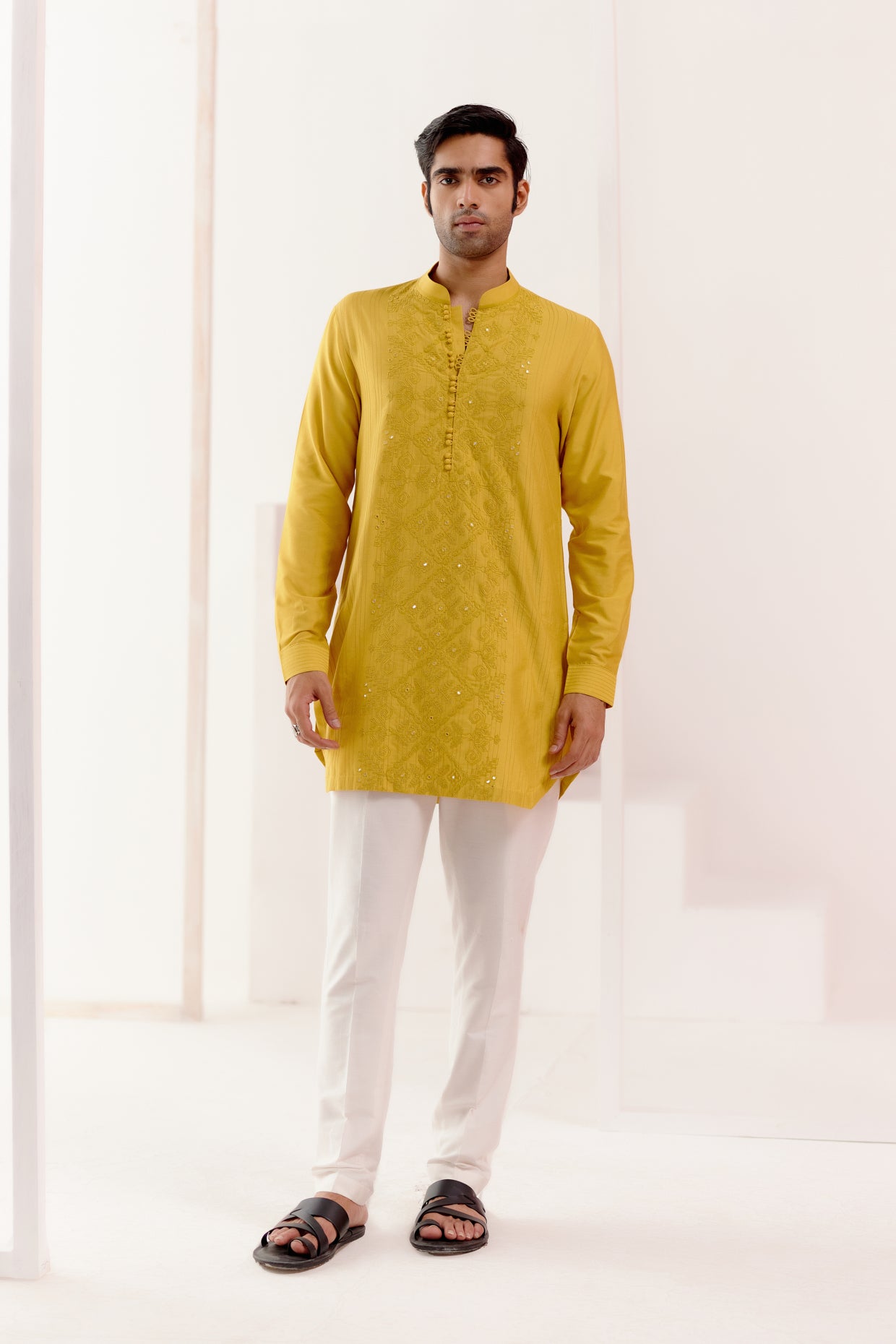 Mustard Cotton Silk Blend Fully Embroidered Kurta Set