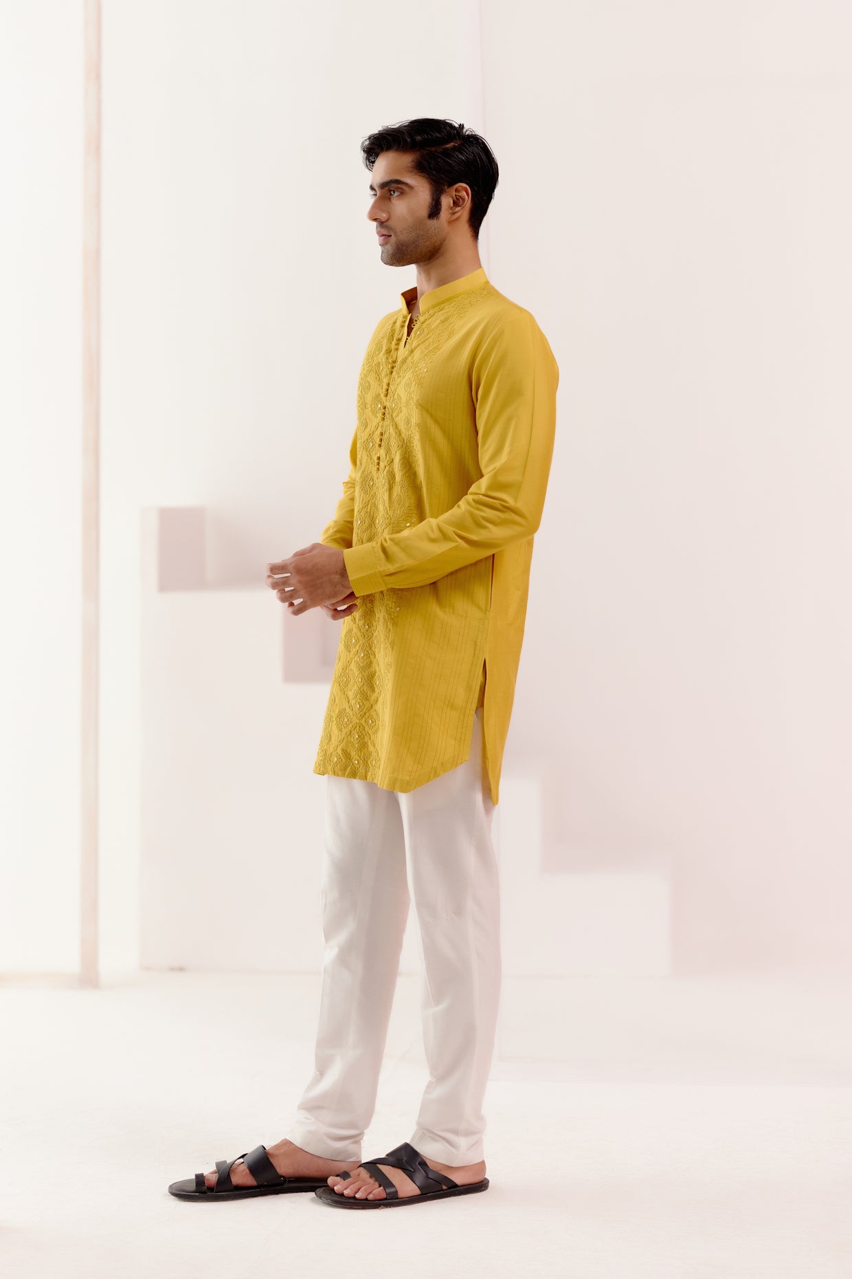 Mustard Cotton Silk Blend Fully Embroidered Kurta Set