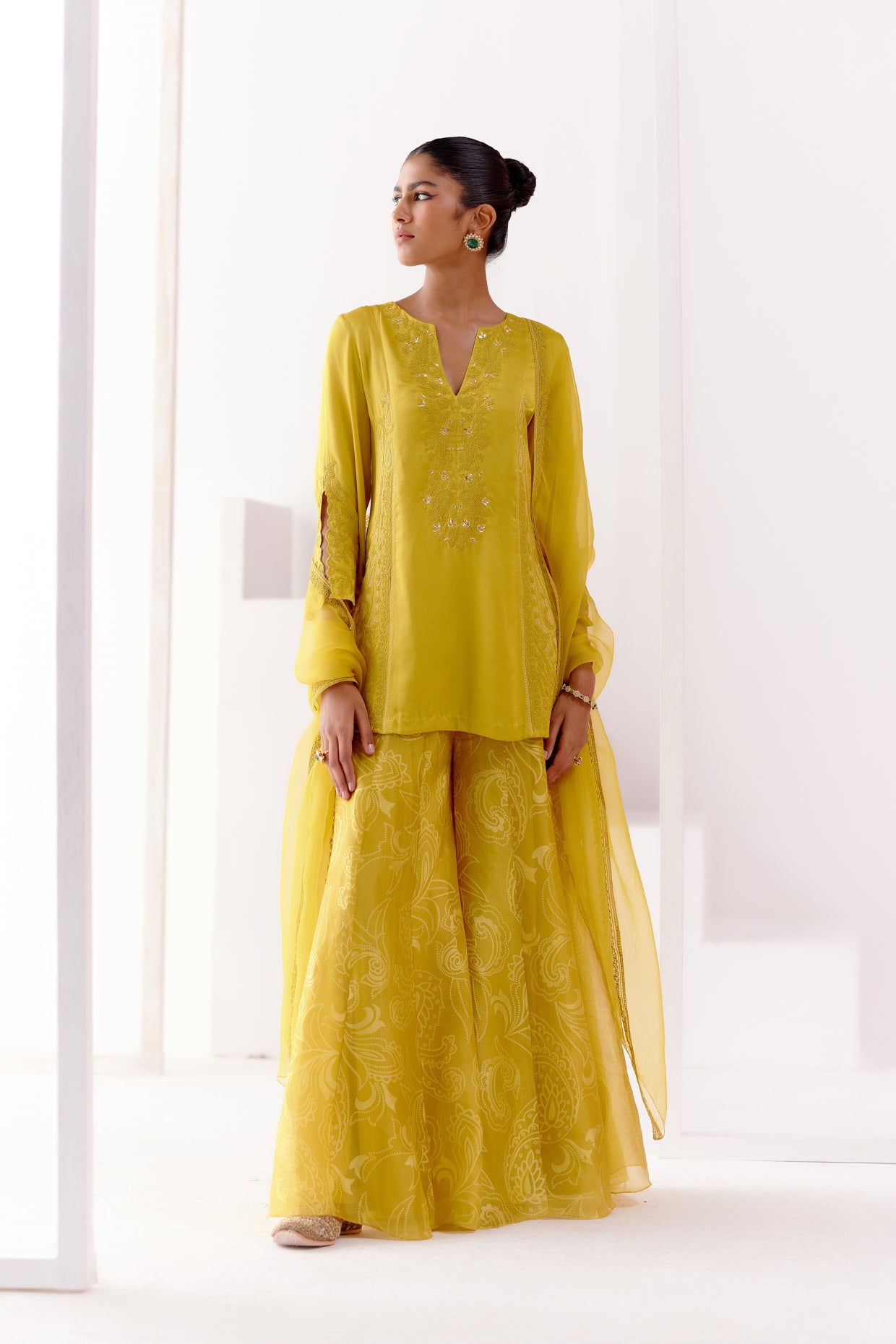 Mustard Embroidered Sharara Set