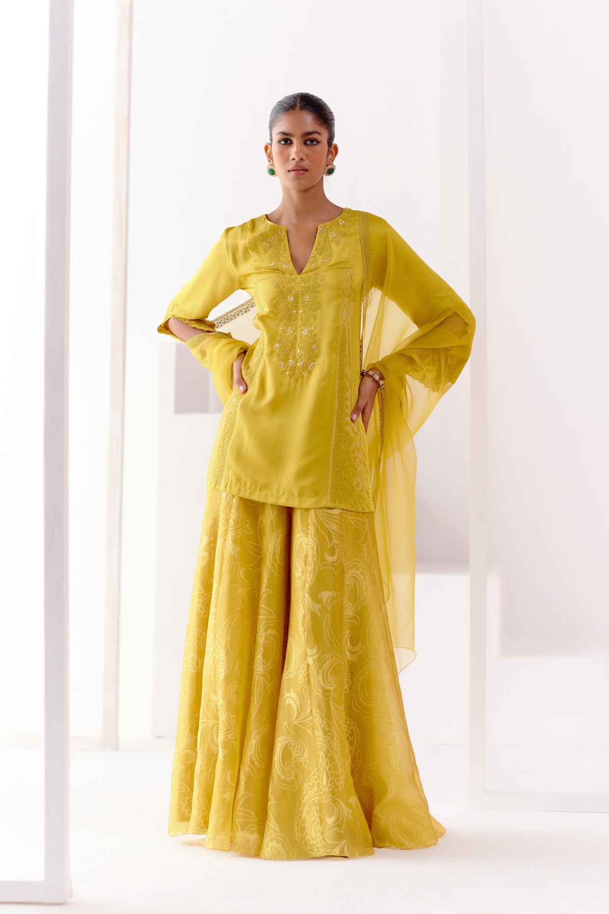 Mustard Embroidered Sharara Set