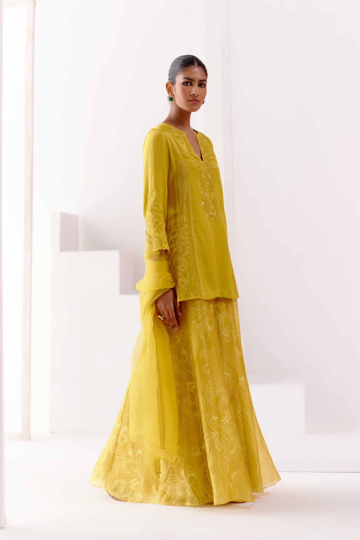 Mustard Embroidered Sharara Set