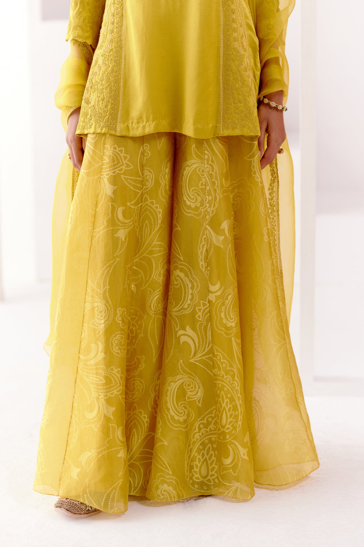 Mustard Embroidered Sharara Set