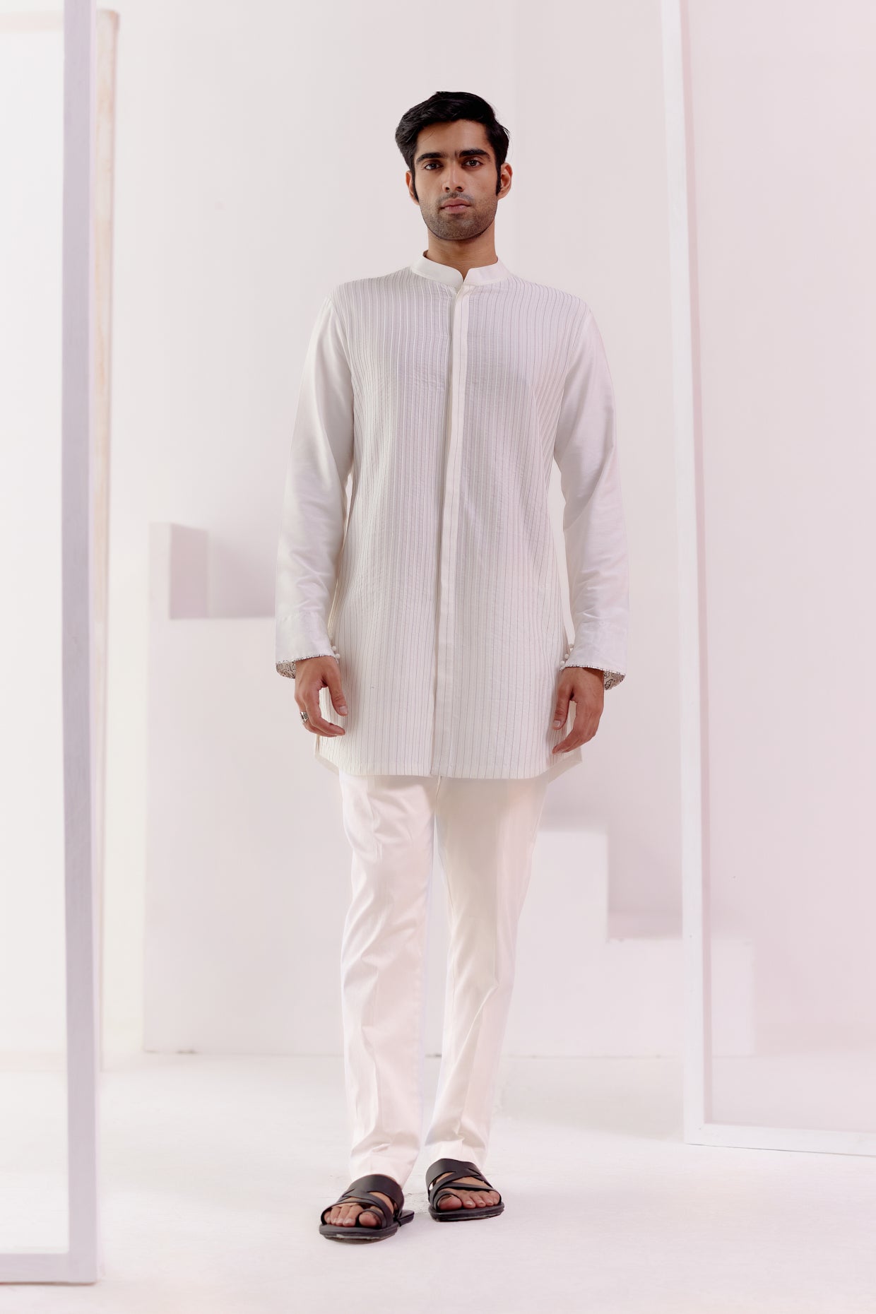 Ivory Cotton Silk Blend Pin Tucks Kurta Set