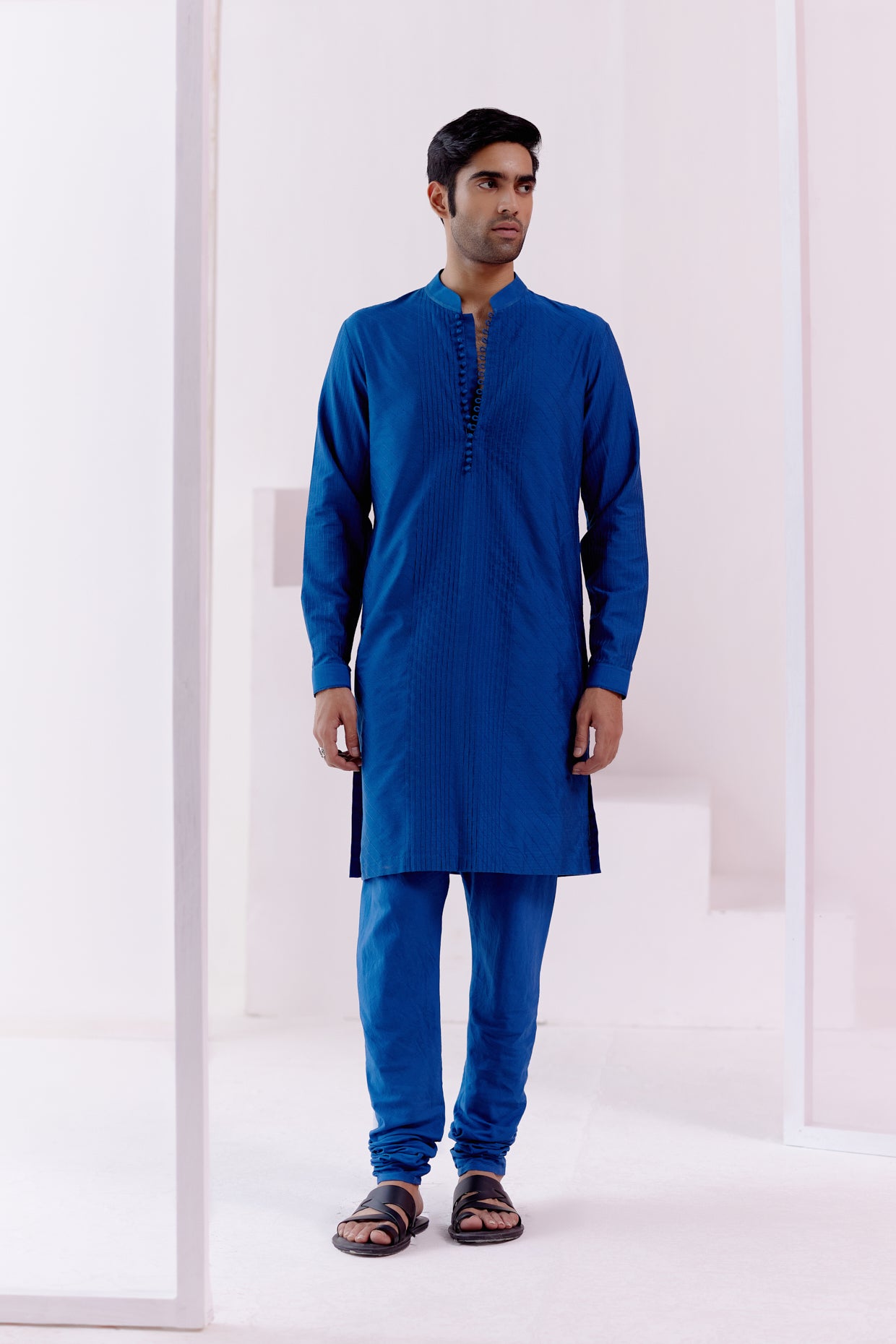 Royal Blue Pin Tucks Detailed Kurta Set