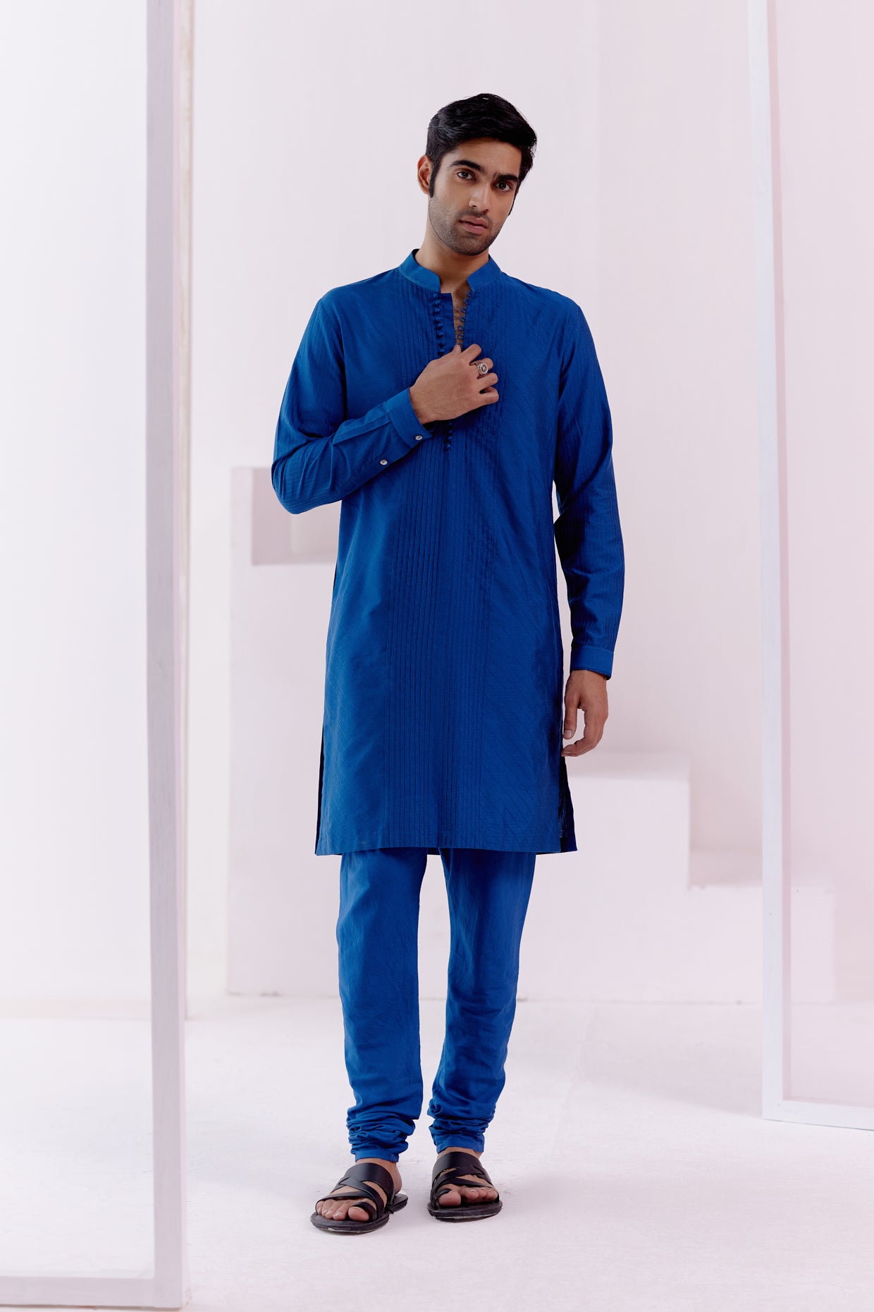 Royal Blue Pin Tucks Detailed Kurta Set