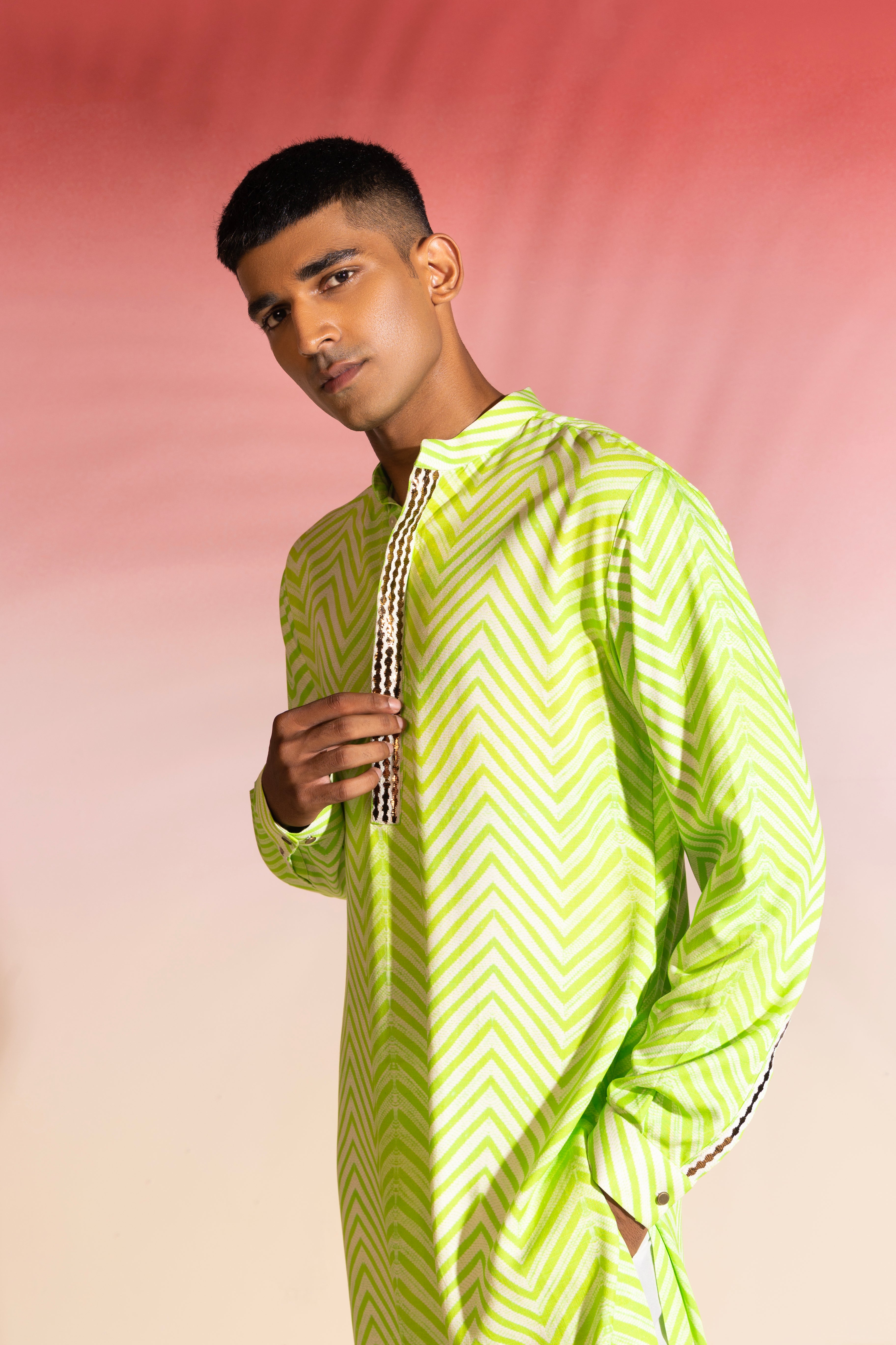 Shibori Kurta In Neon