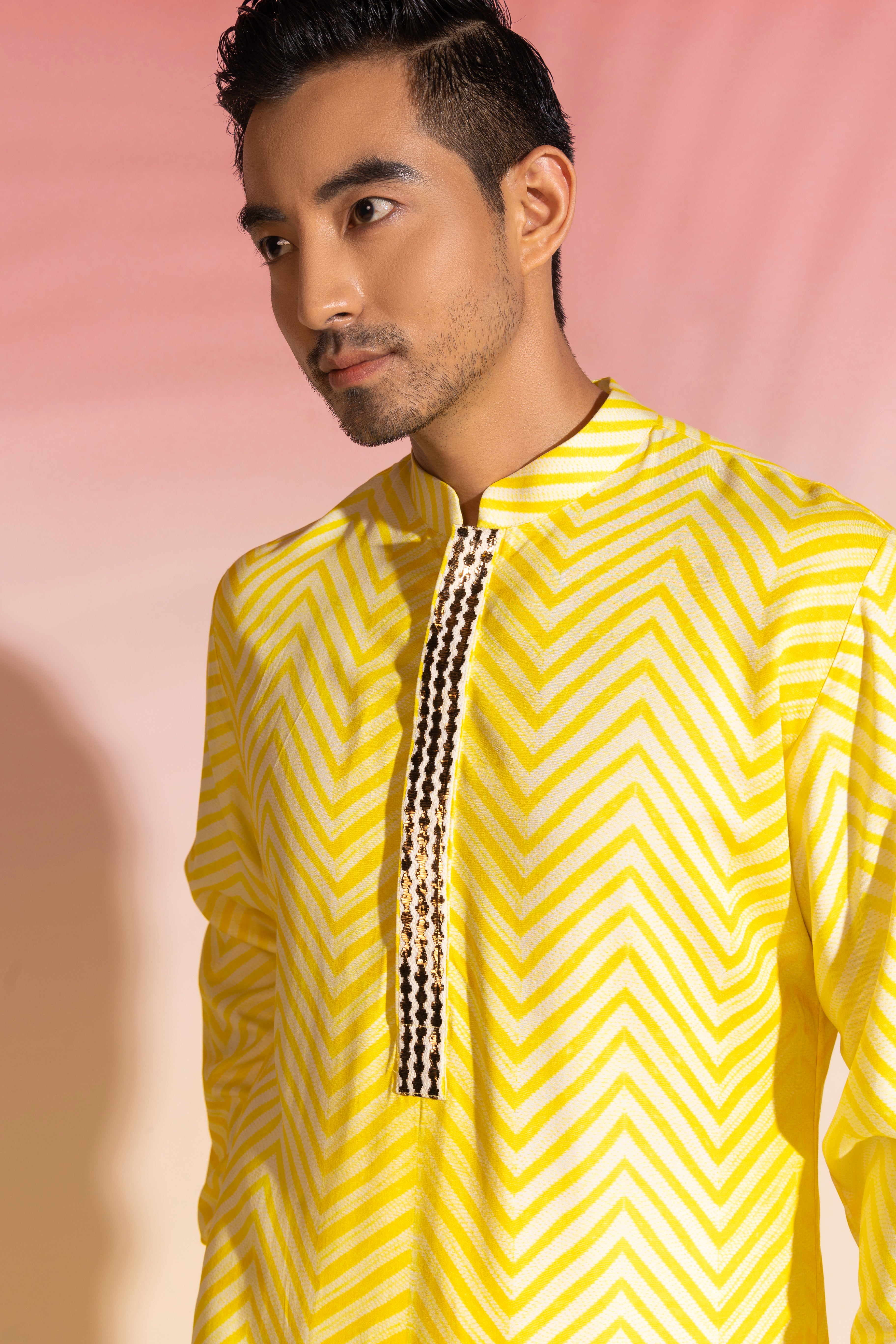 Shibori Kurta In Lemon