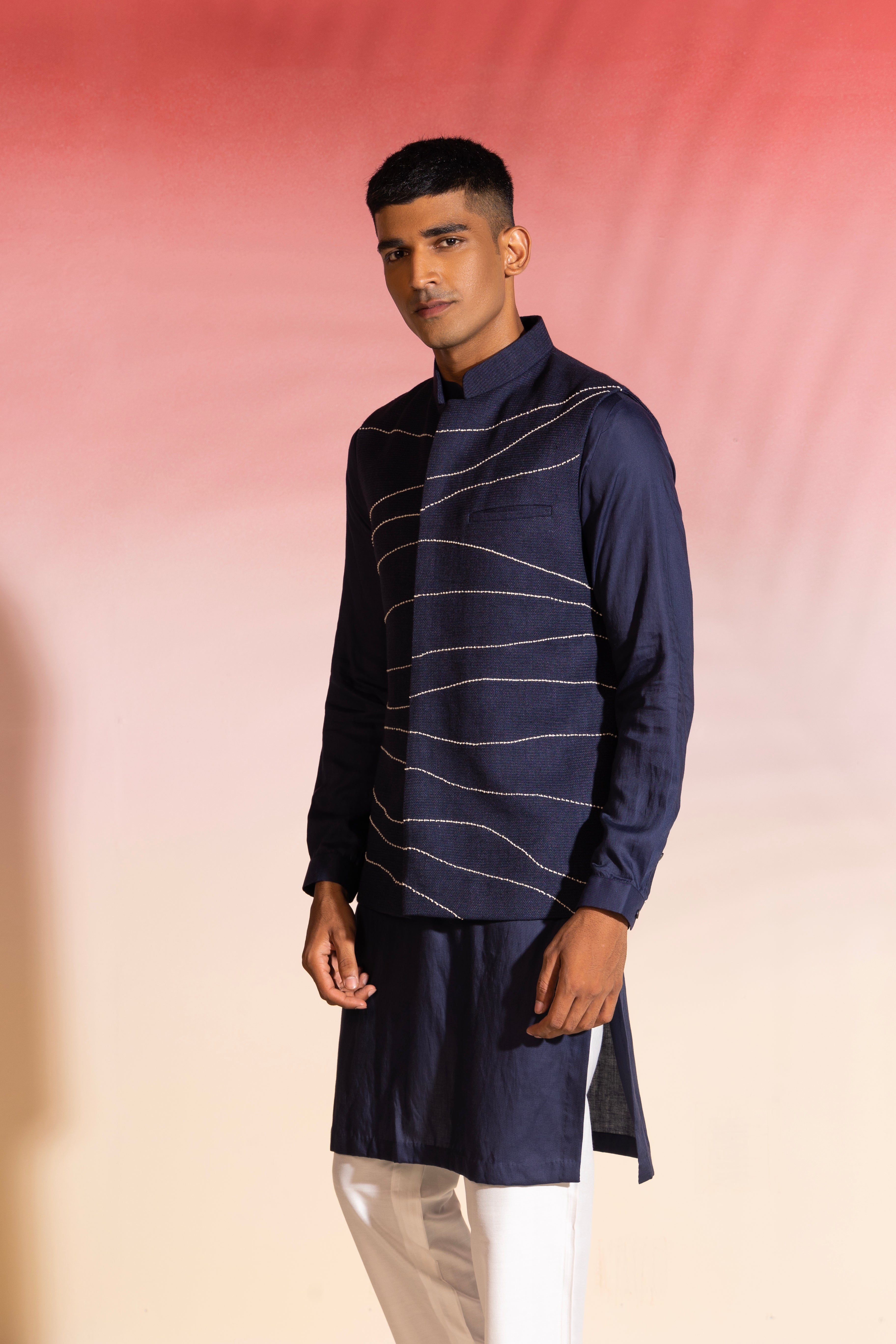 Flow Navy Kurta Nehru Set