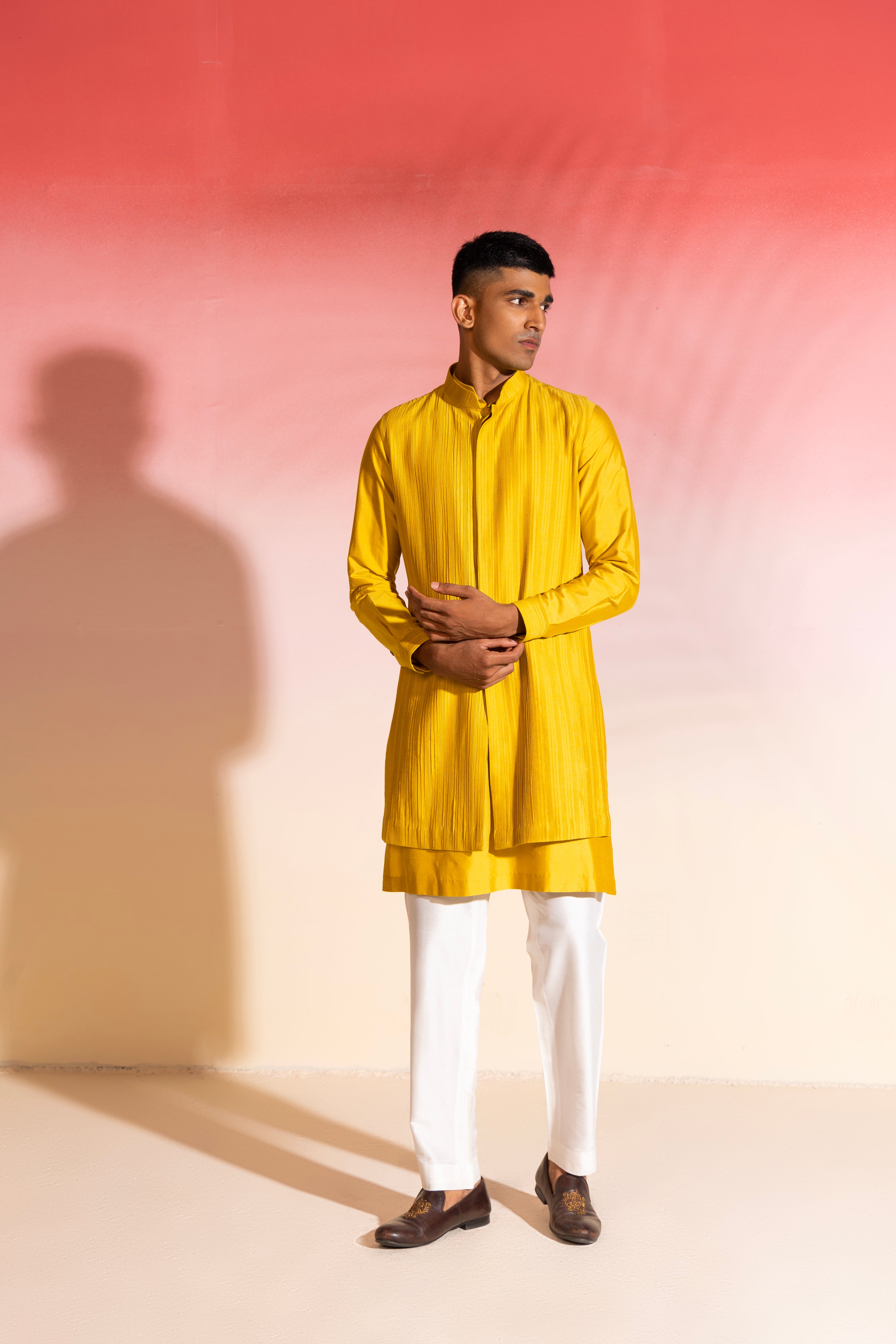 Musturd Jacket With Kurta Set