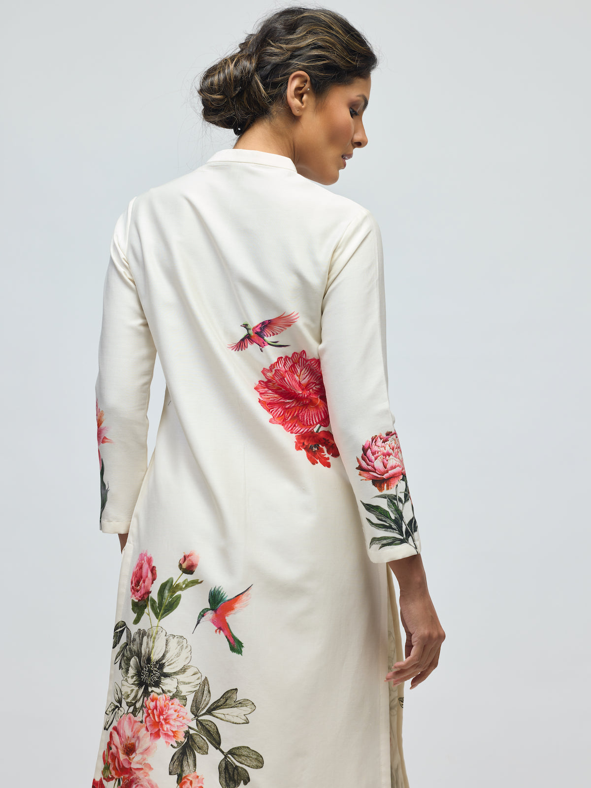 Floral Printed Chanderi Tunic Set With Voile Pant