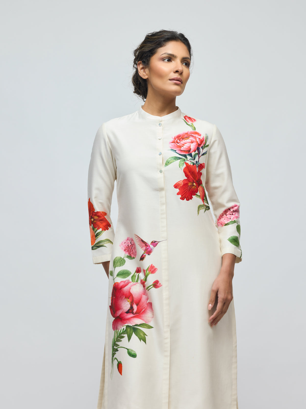 Floral Printed Chanderi Tunic Set With Voile Pant