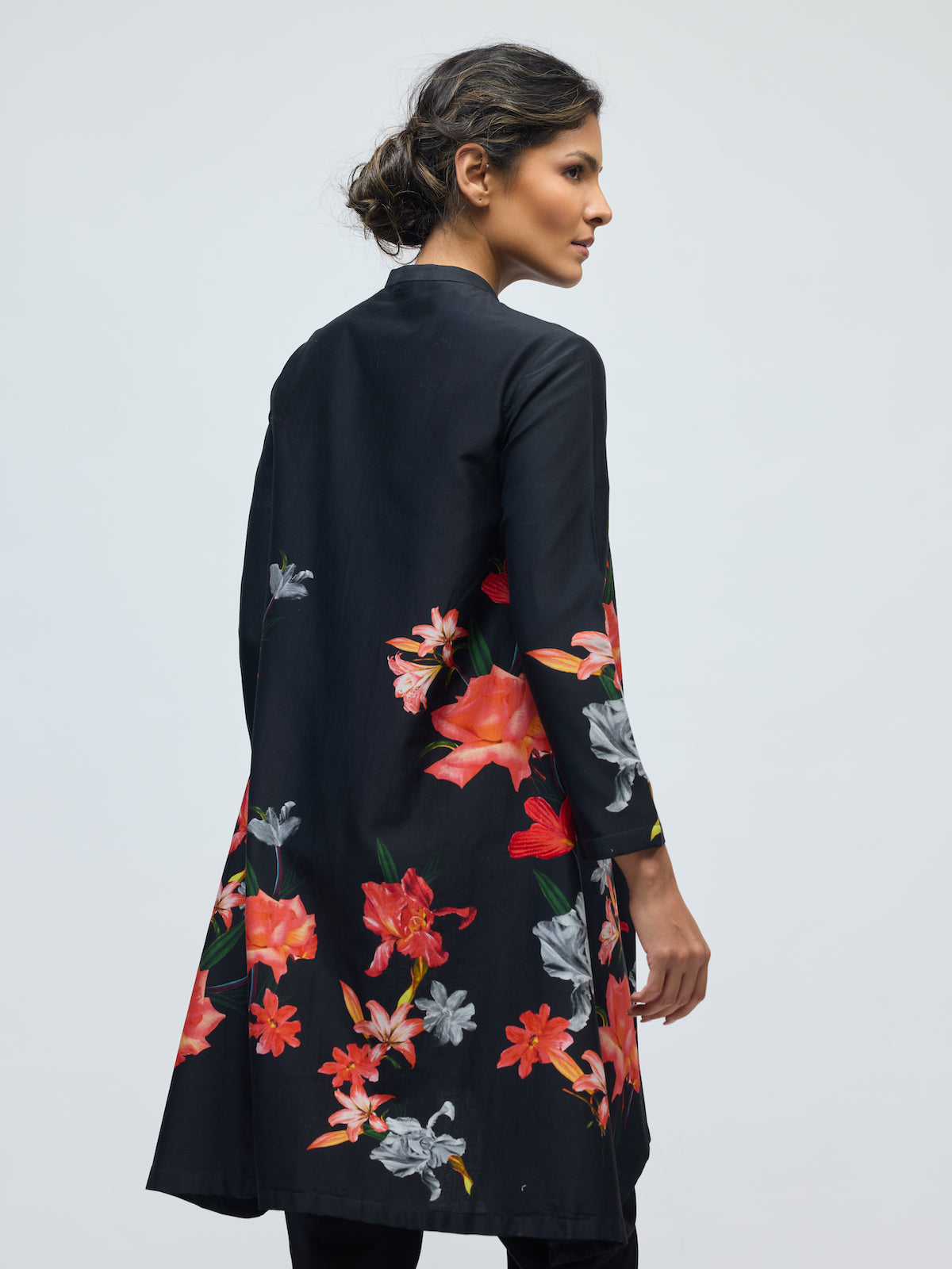 Floral Printed Chanderi Tunic Set With Voile Pant