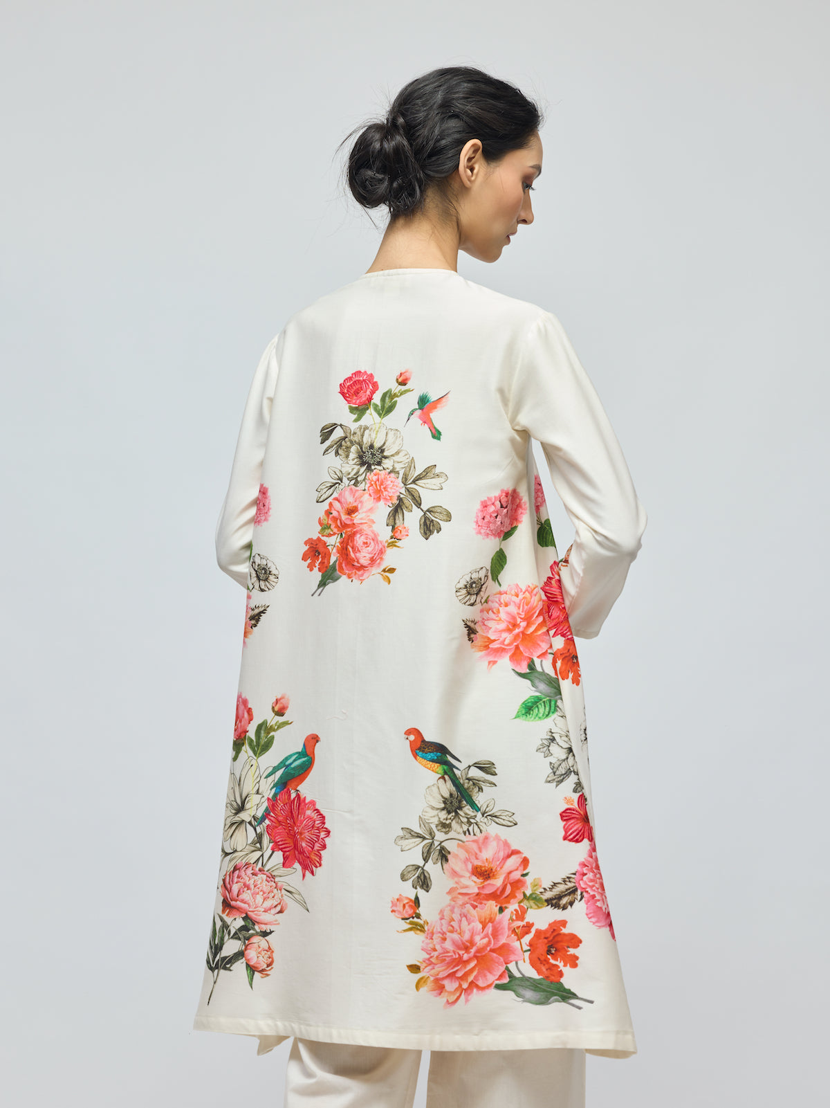 Floral Printed Chanderi Tunic Set With Voile Pant