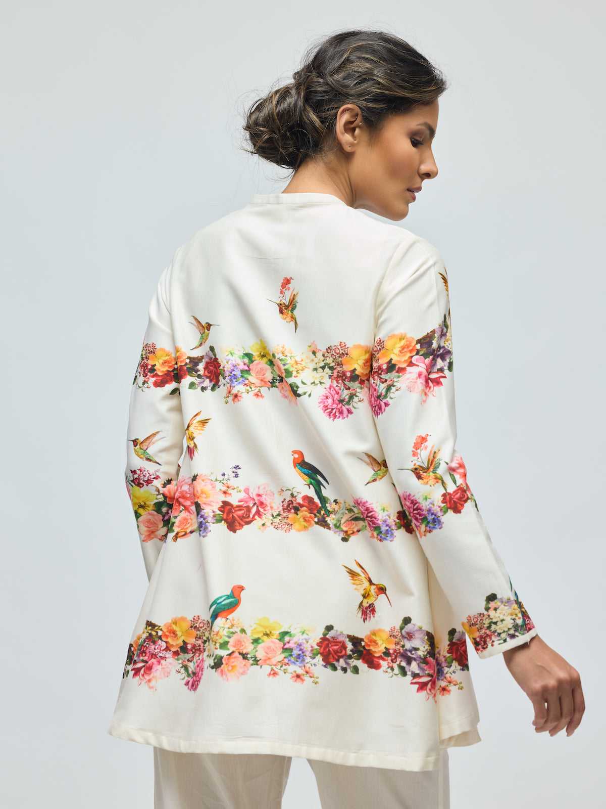 Floral Printed Chanderi Tunic Set With Voile Pant