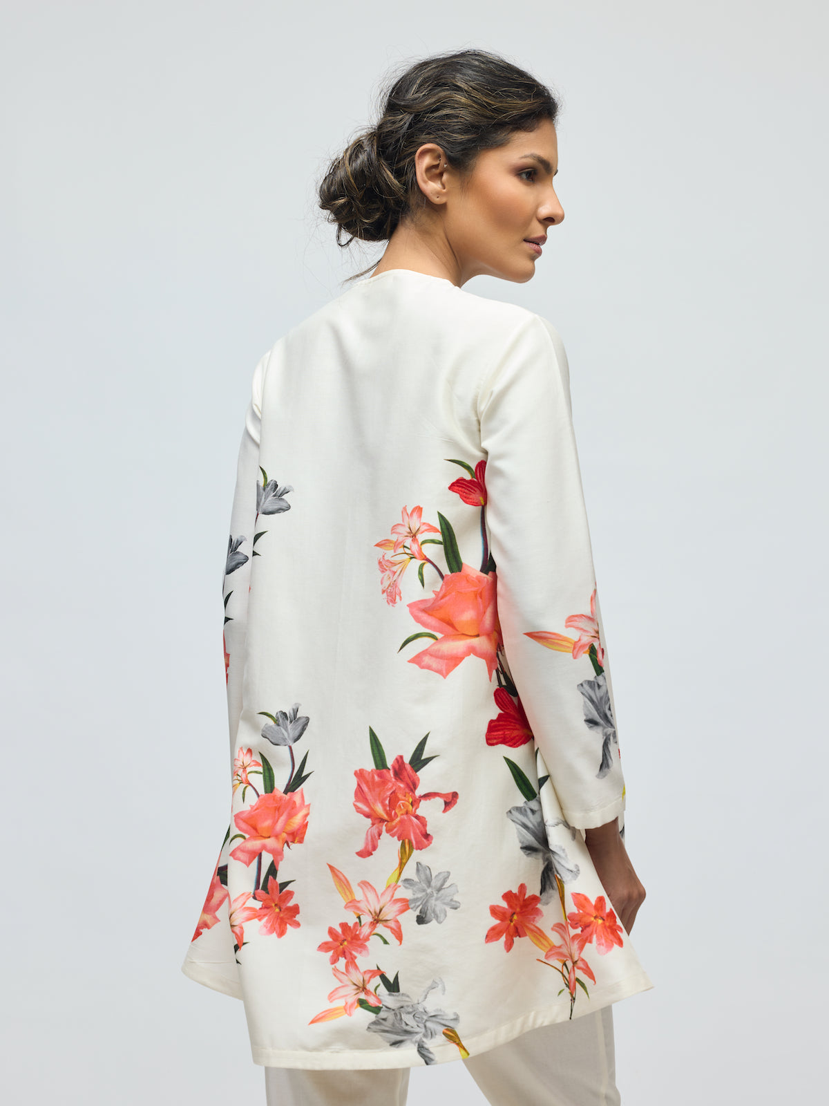 Floral Printed Chanderi Tunic Set With Voile Pant