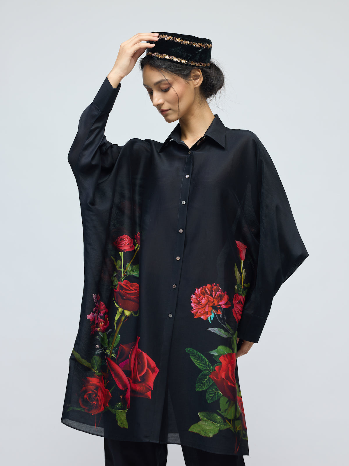 Floral Printed Chanderi Tunic