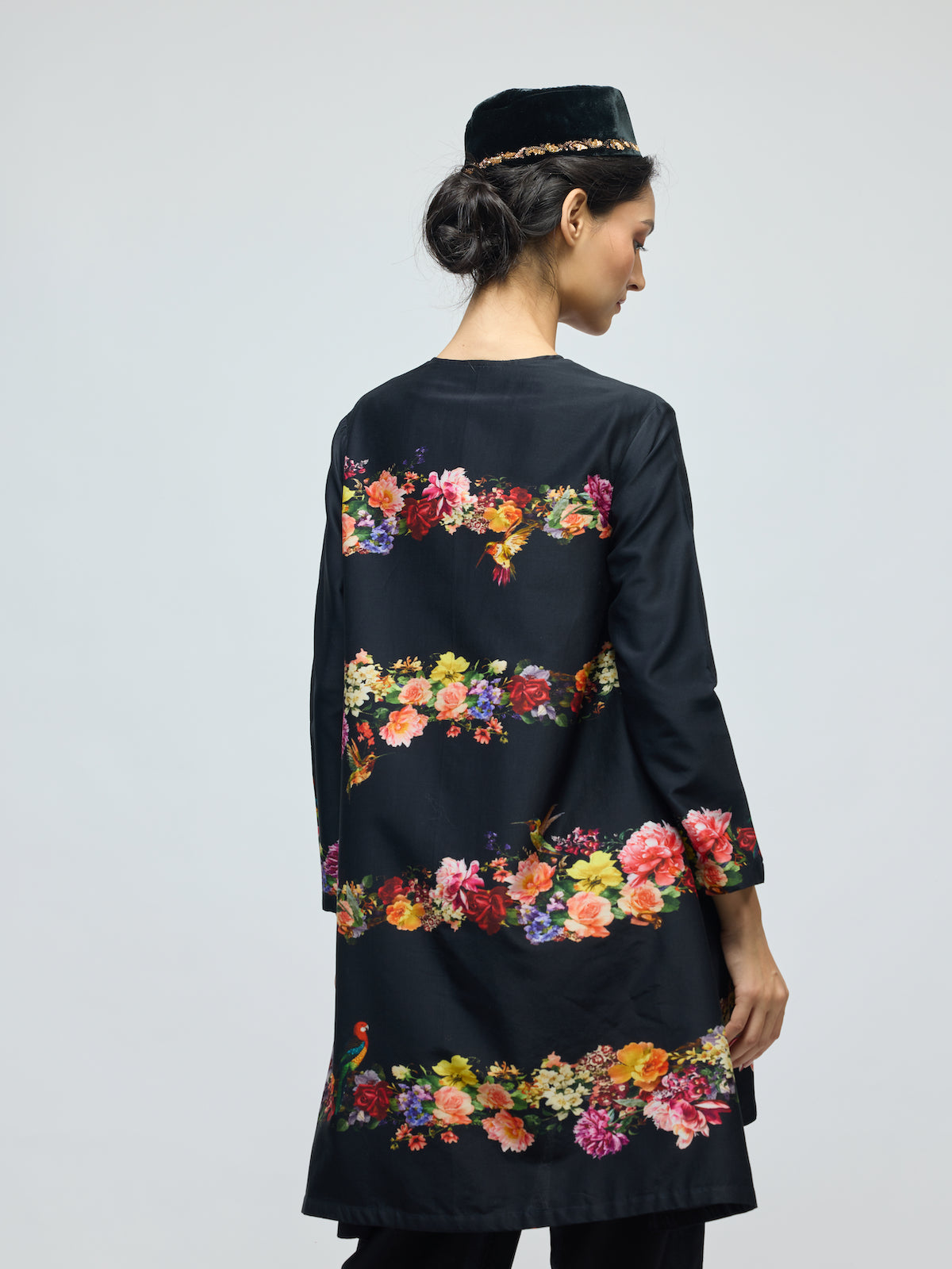 Floral Printed Chanderi Tunic Set With Voile Pant