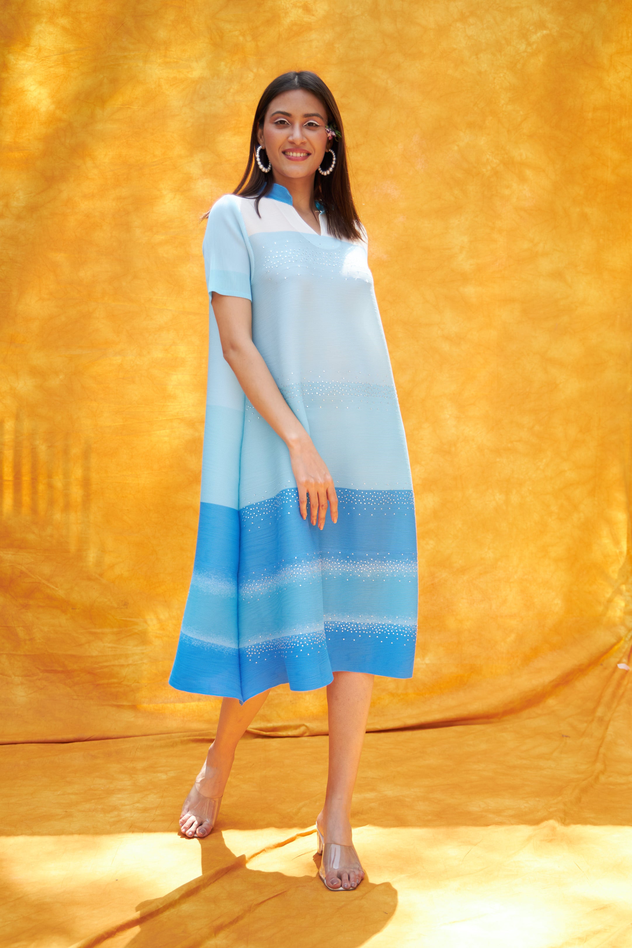 Cassie Crystal Midi Dress - Blue