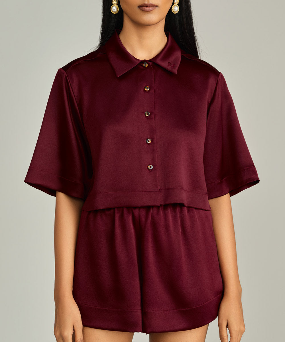 Silk Cropped Bowling Shirt
