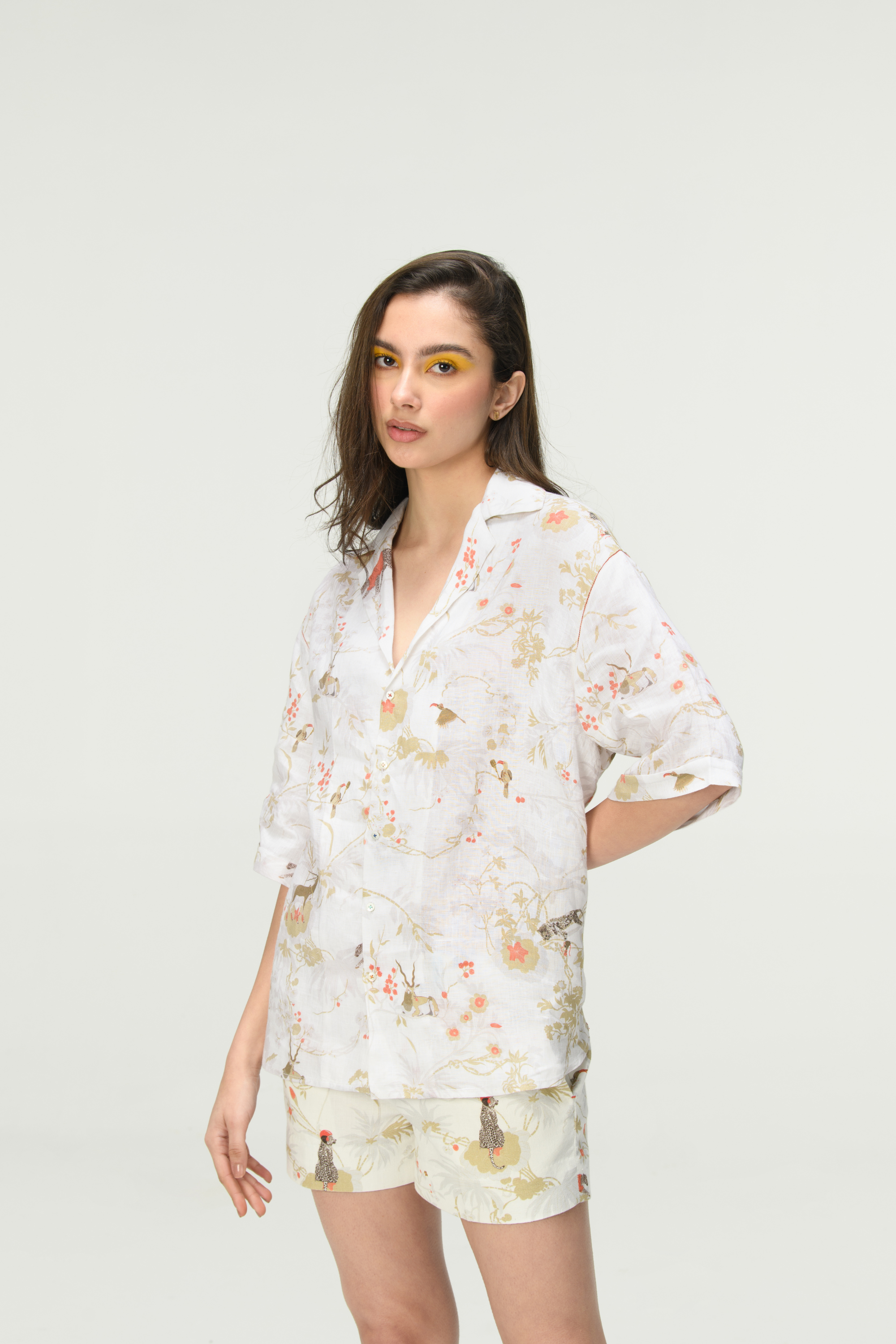 Rainforest Oversized Bush Shirt Ivory Linen