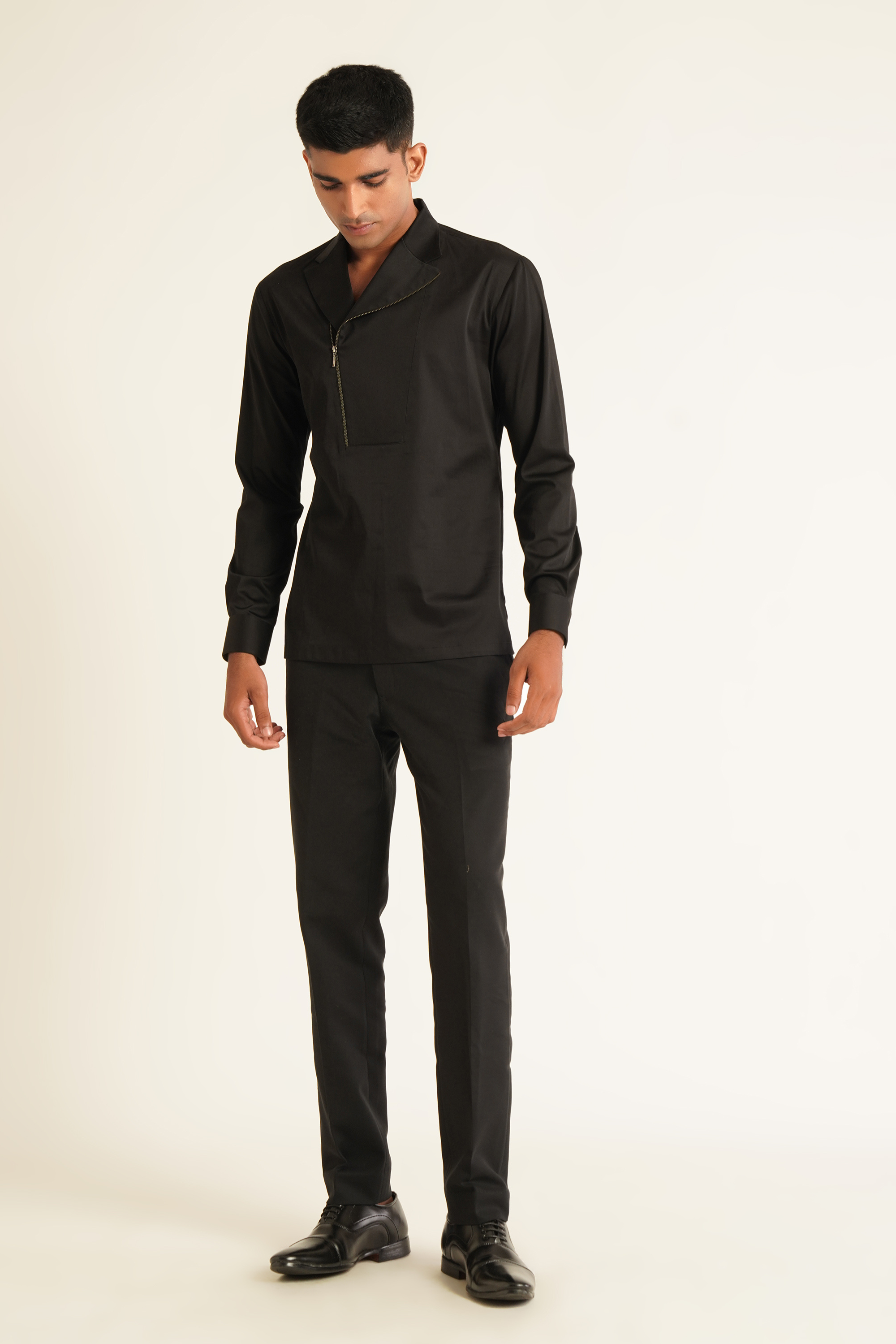 Zipper Lapel Kurta Shirt