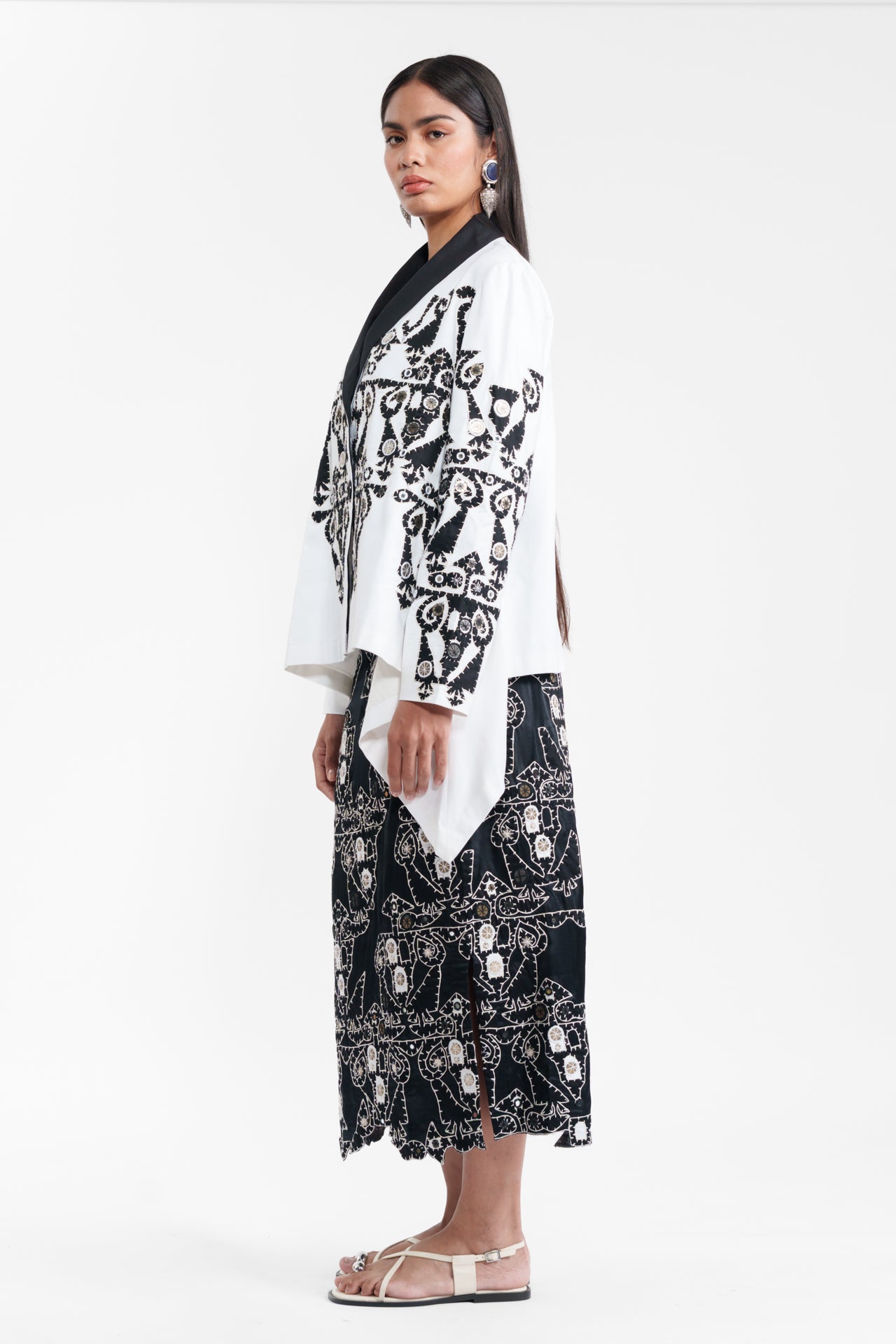 Appliqué Wrap Jacket With Cut-out Skirt