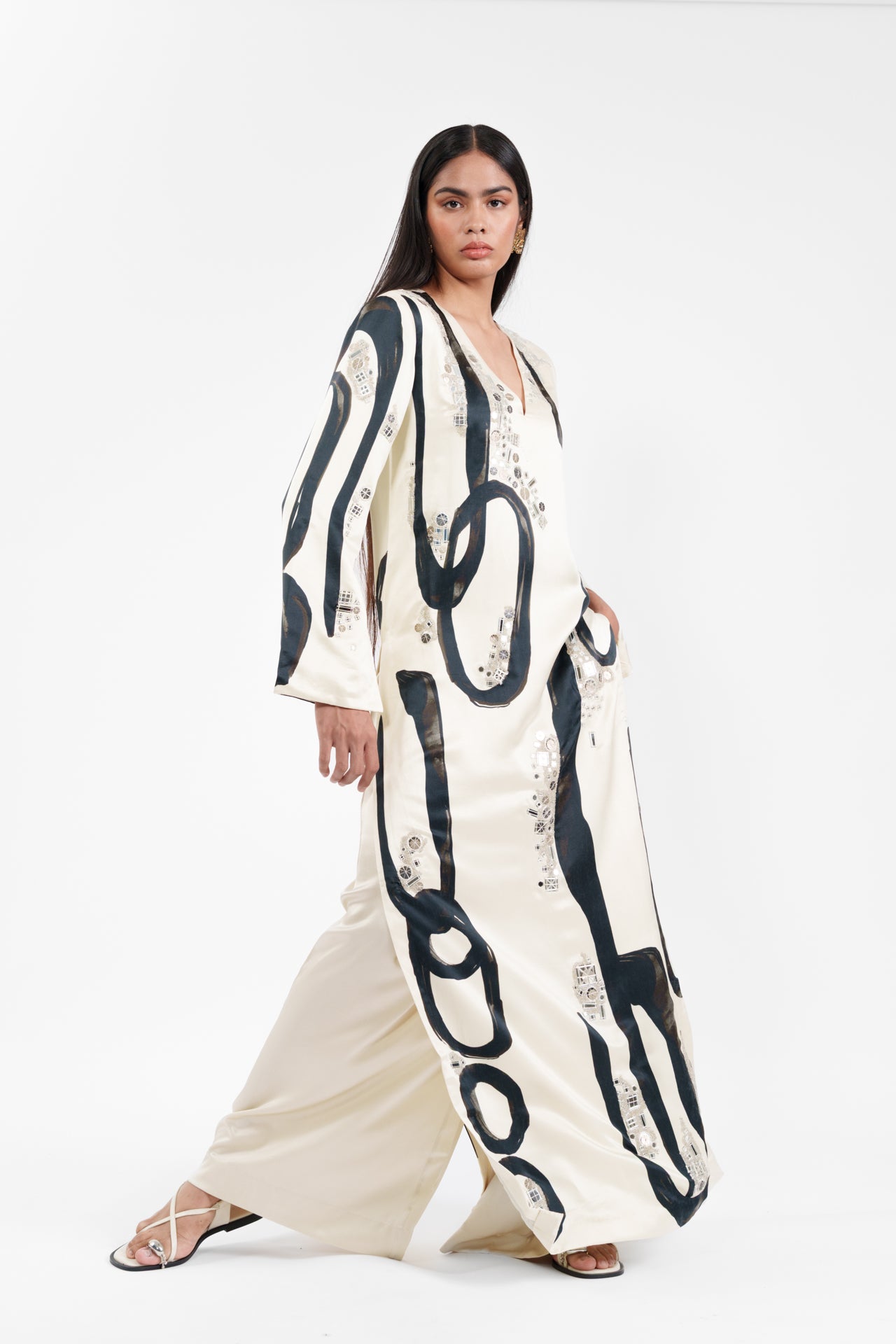 Abstract Print Kurta And Flared Trouser